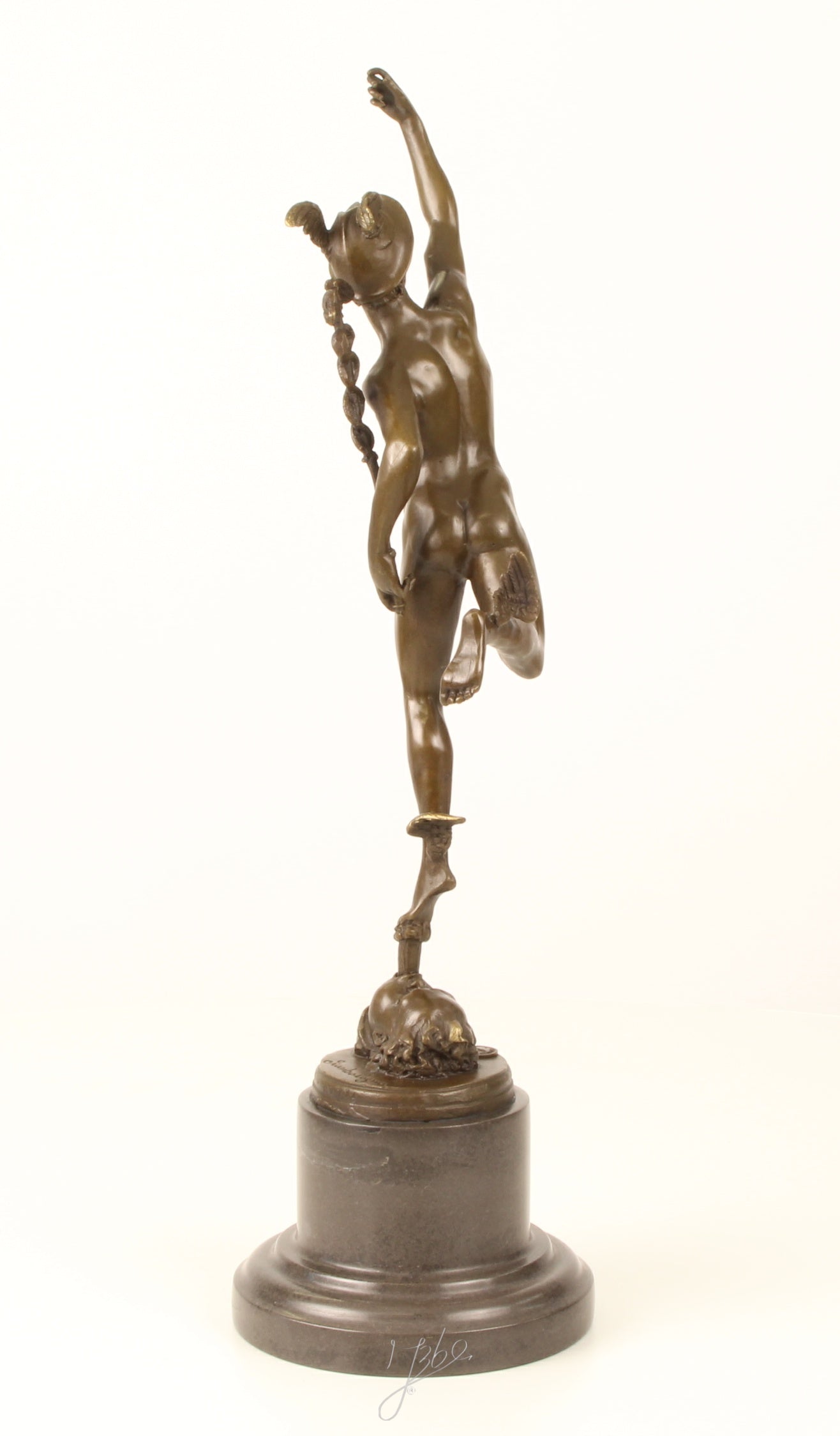 Bronzen Mercurius sculptuur – op marmeren sokkel