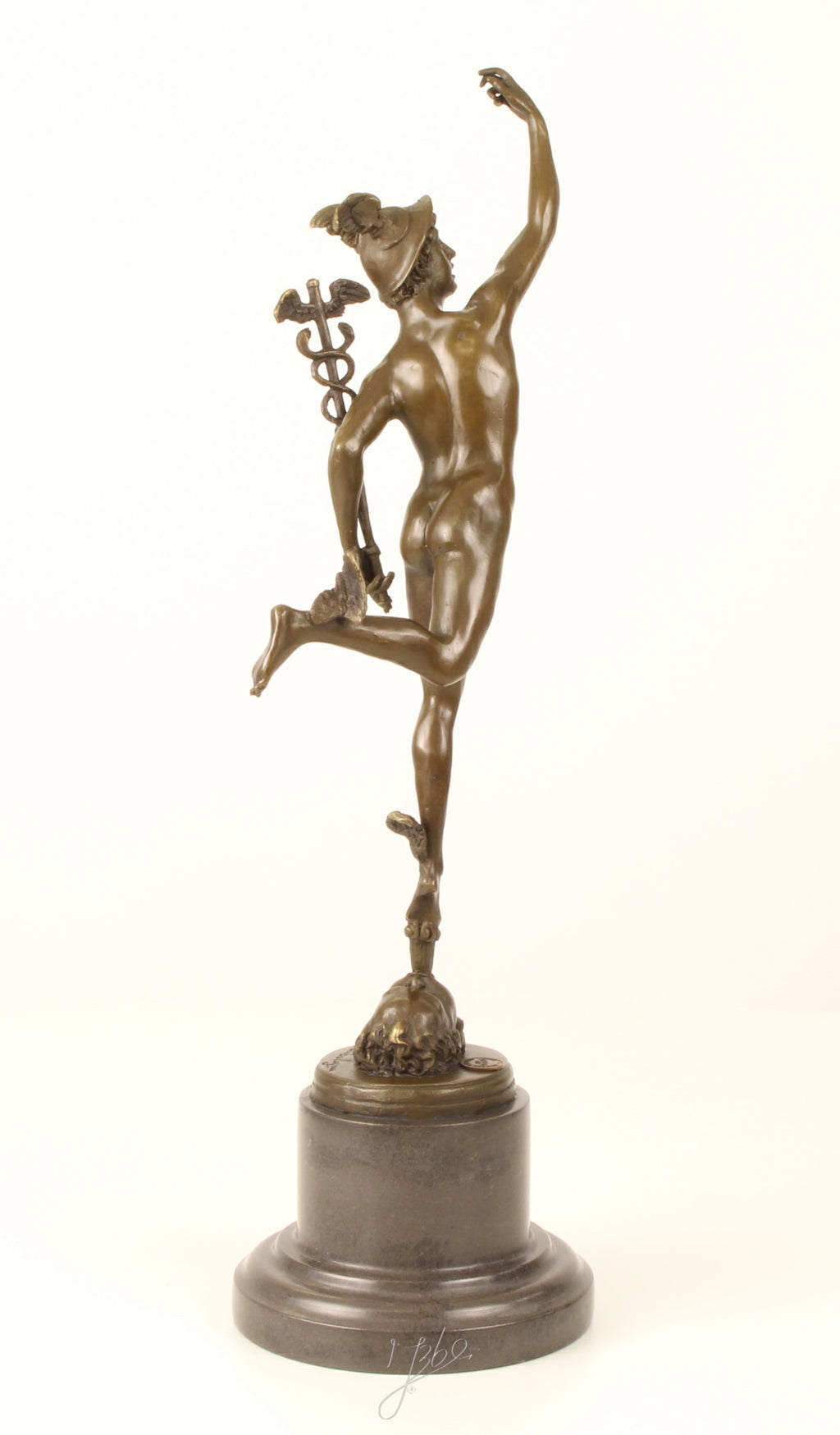 Bronzen Mercurius sculptuur – op marmeren sokkel