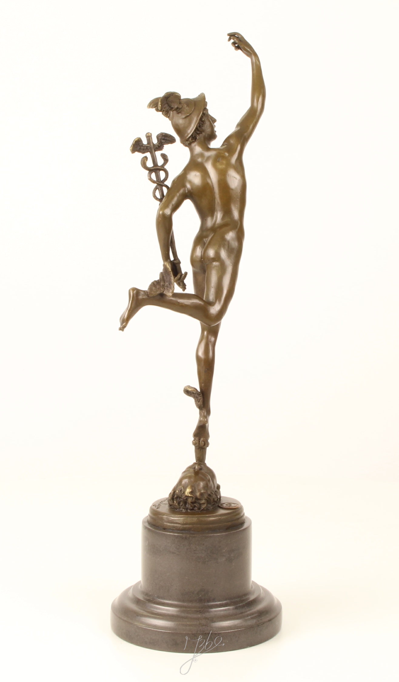 Bronzen Mercurius sculptuur – op marmeren sokkel
