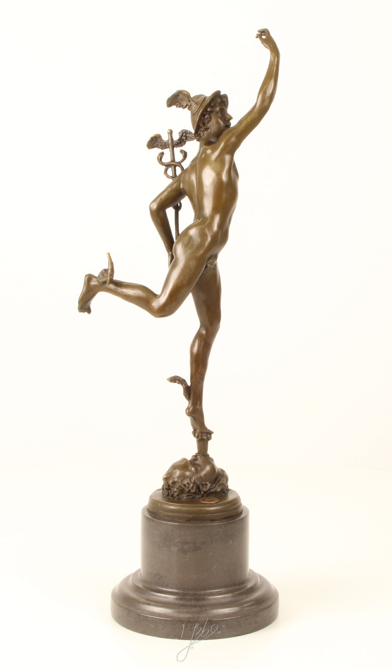 Bronzen Mercurius sculptuur – op marmeren sokkel