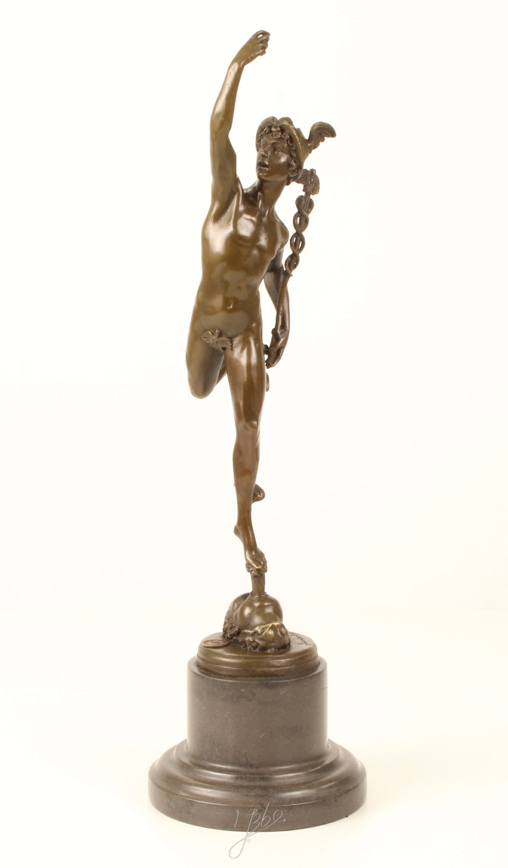 Bronzen Mercurius sculptuur – op marmeren sokkel