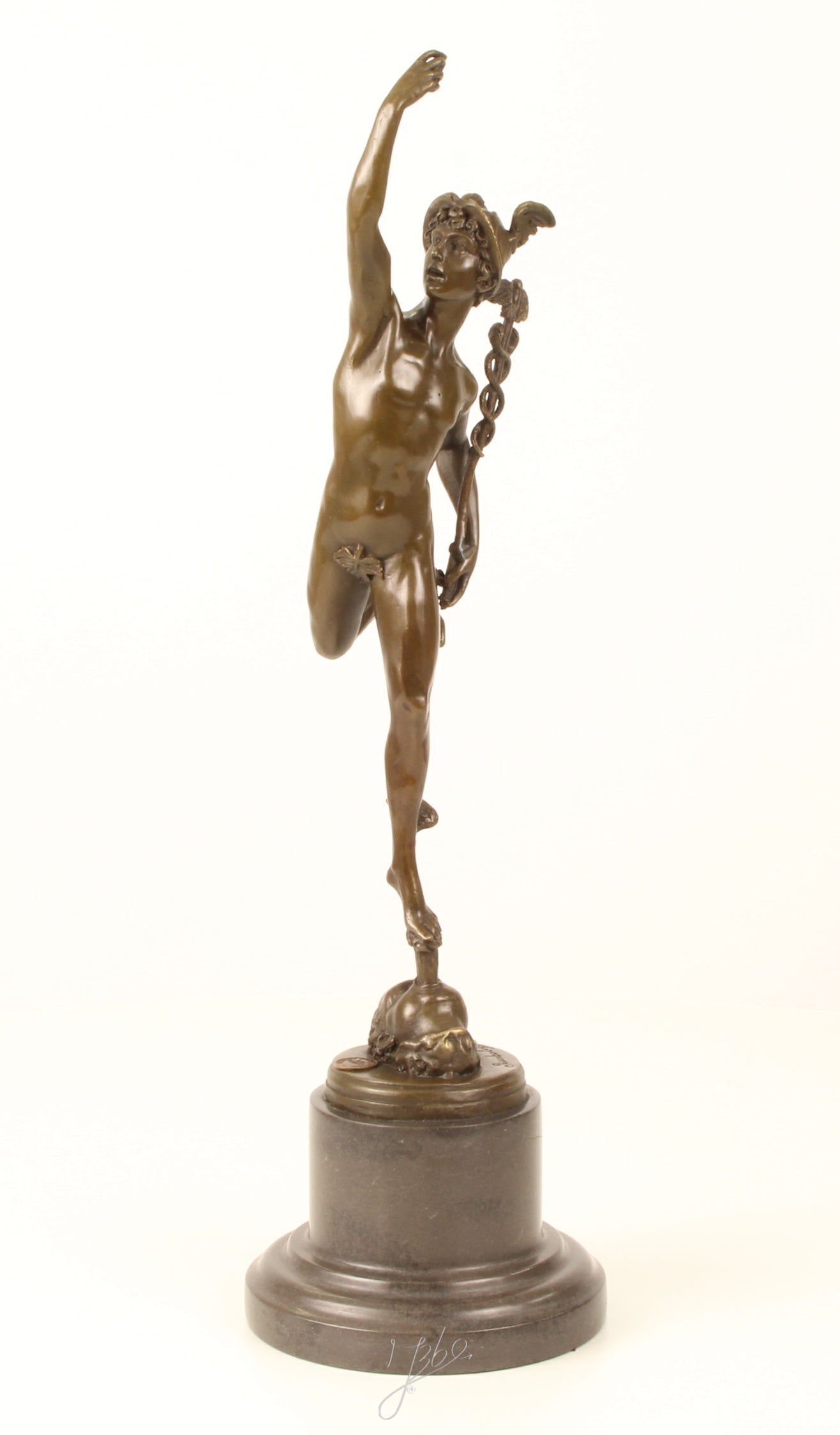 Bronzen Mercurius sculptuur – op marmeren sokkel