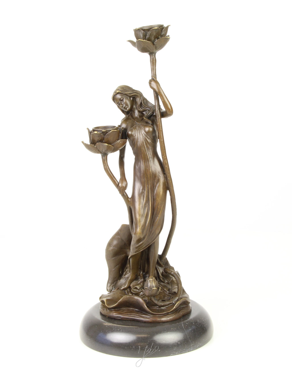 Art Nouveau Kandelaar – Bronzen, marmer – 35,2 cm