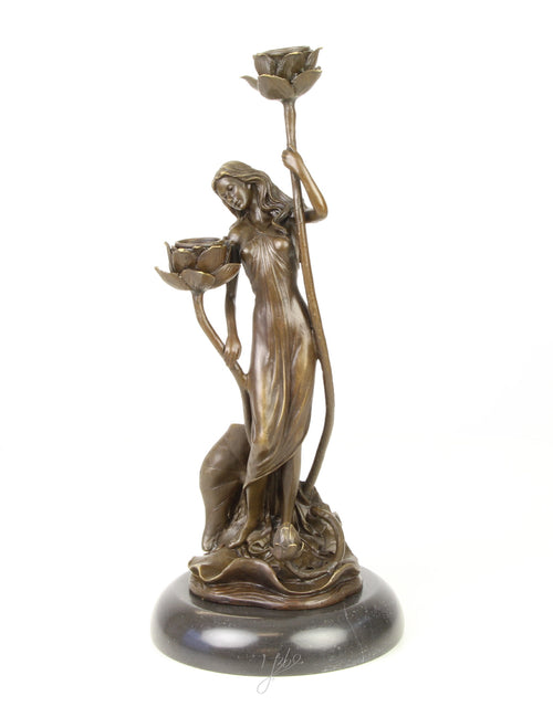 Art Nouveau Candlestick – Bronze, marble – 35.2 cm