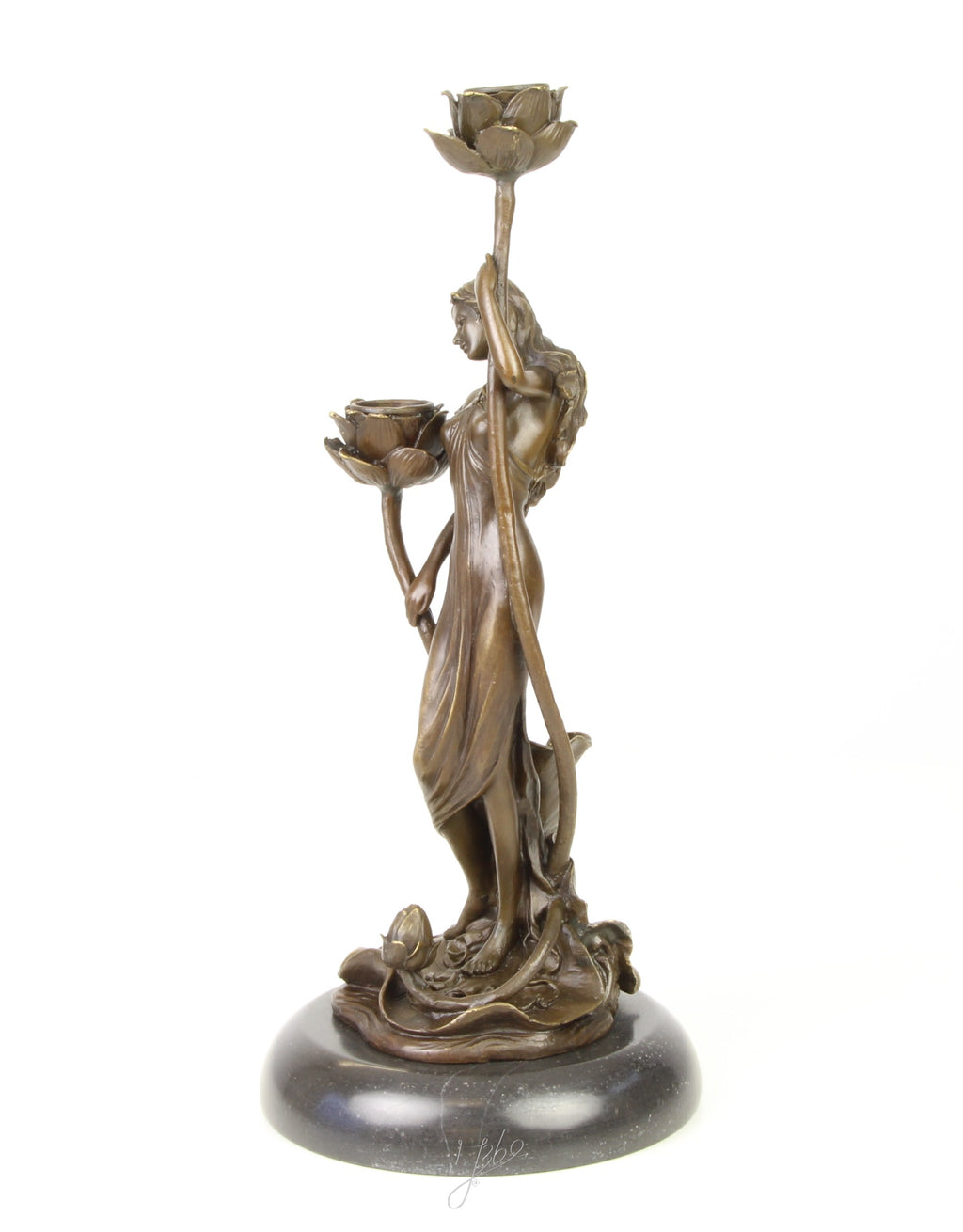 Art Nouveau Kandelaar – Bronzen, marmer – 35,2 cm