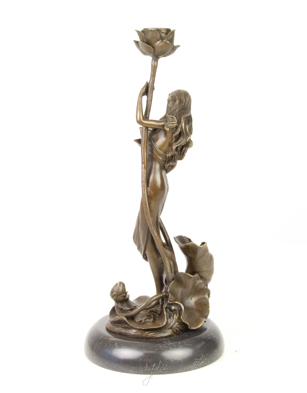 Art Nouveau Kandelaar – Bronzen, marmer – 35,2 cm