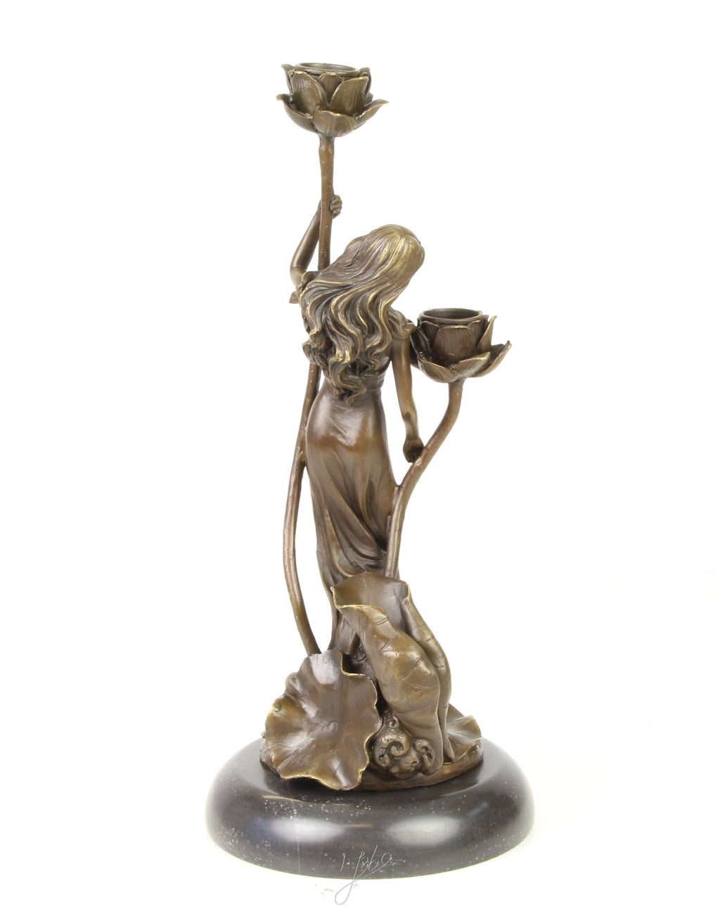 Art Nouveau Kandelaar – Bronzen, marmer – 35,2 cm