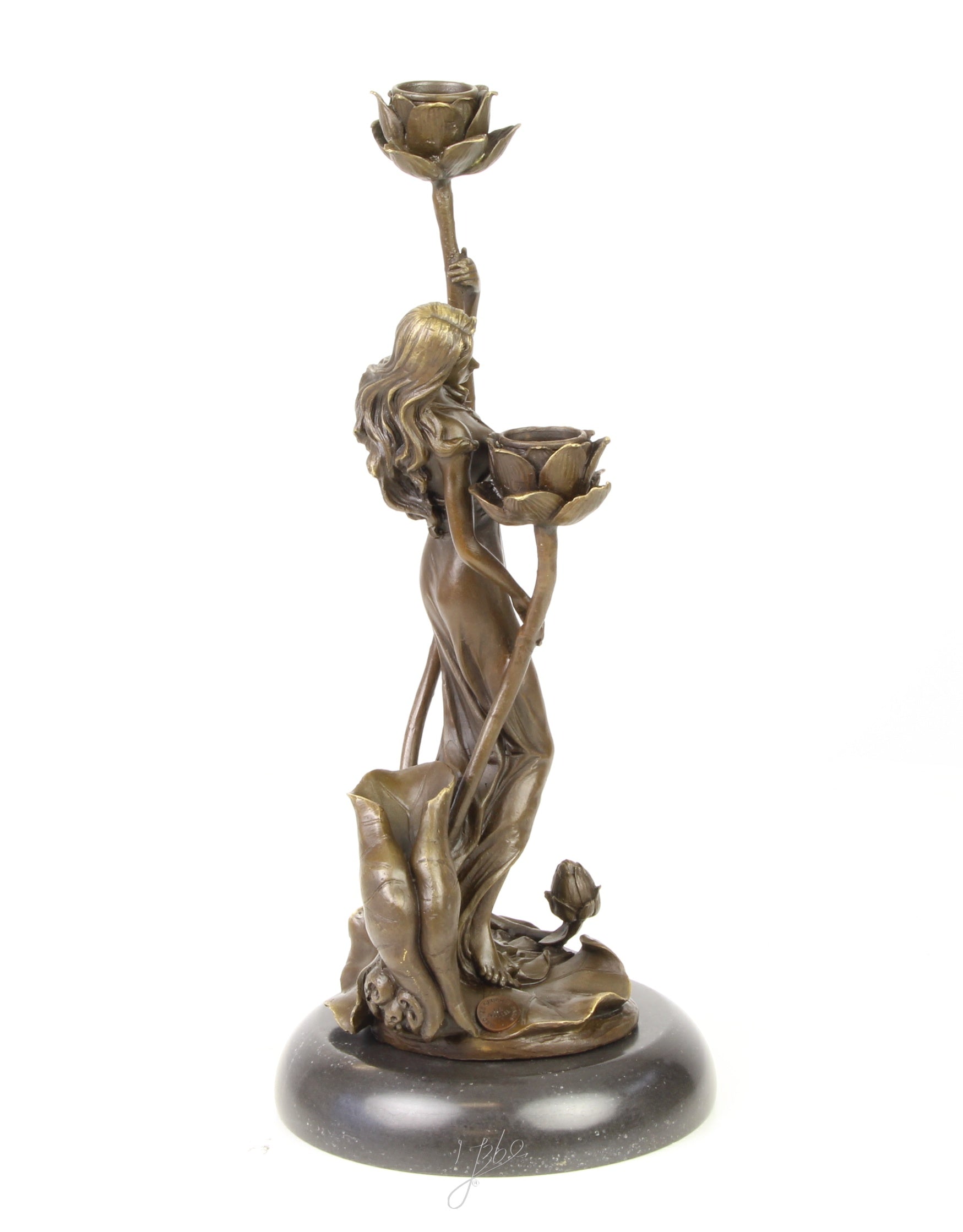 Art Nouveau Kandelaar – Bronzen, marmer – 35,2 cm