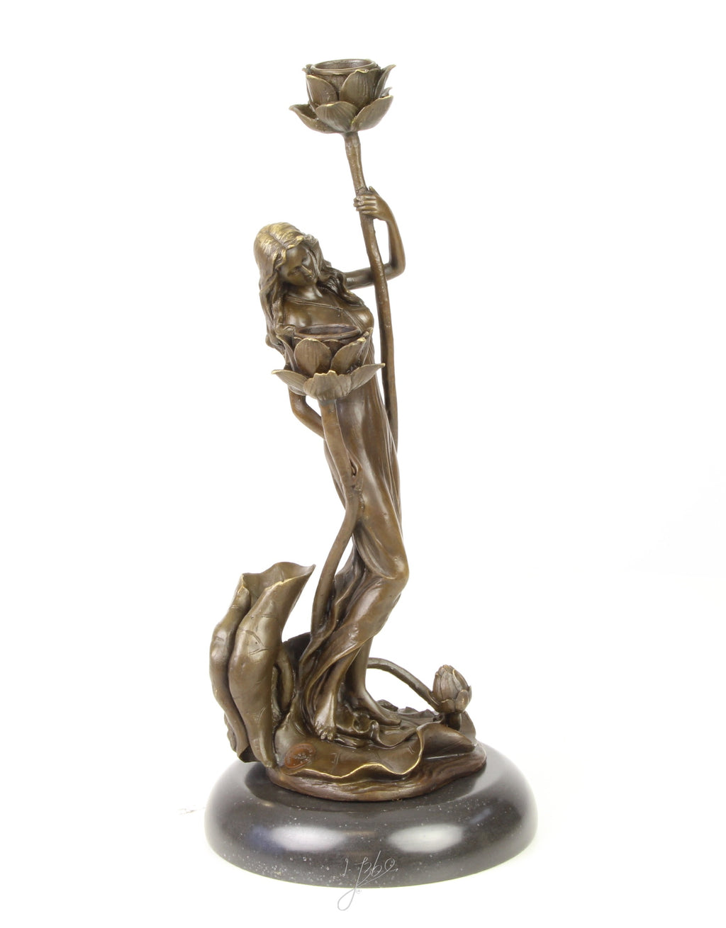 Art Nouveau Kandelaar – Bronzen, marmer – 35,2 cm