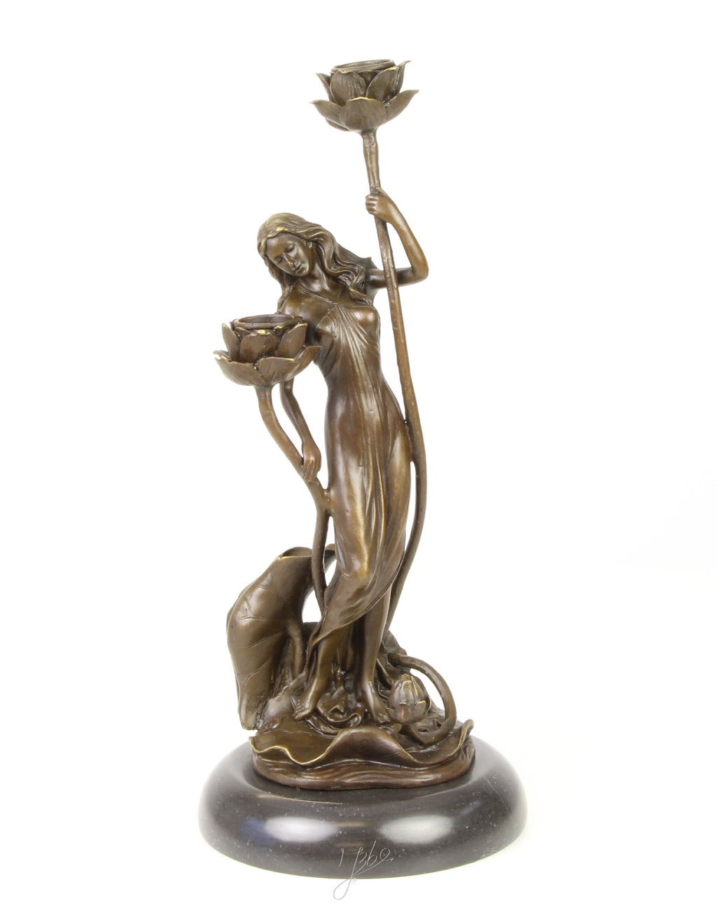 Art Nouveau Kandelaar – Bronzen, marmer – 35,2 cm
