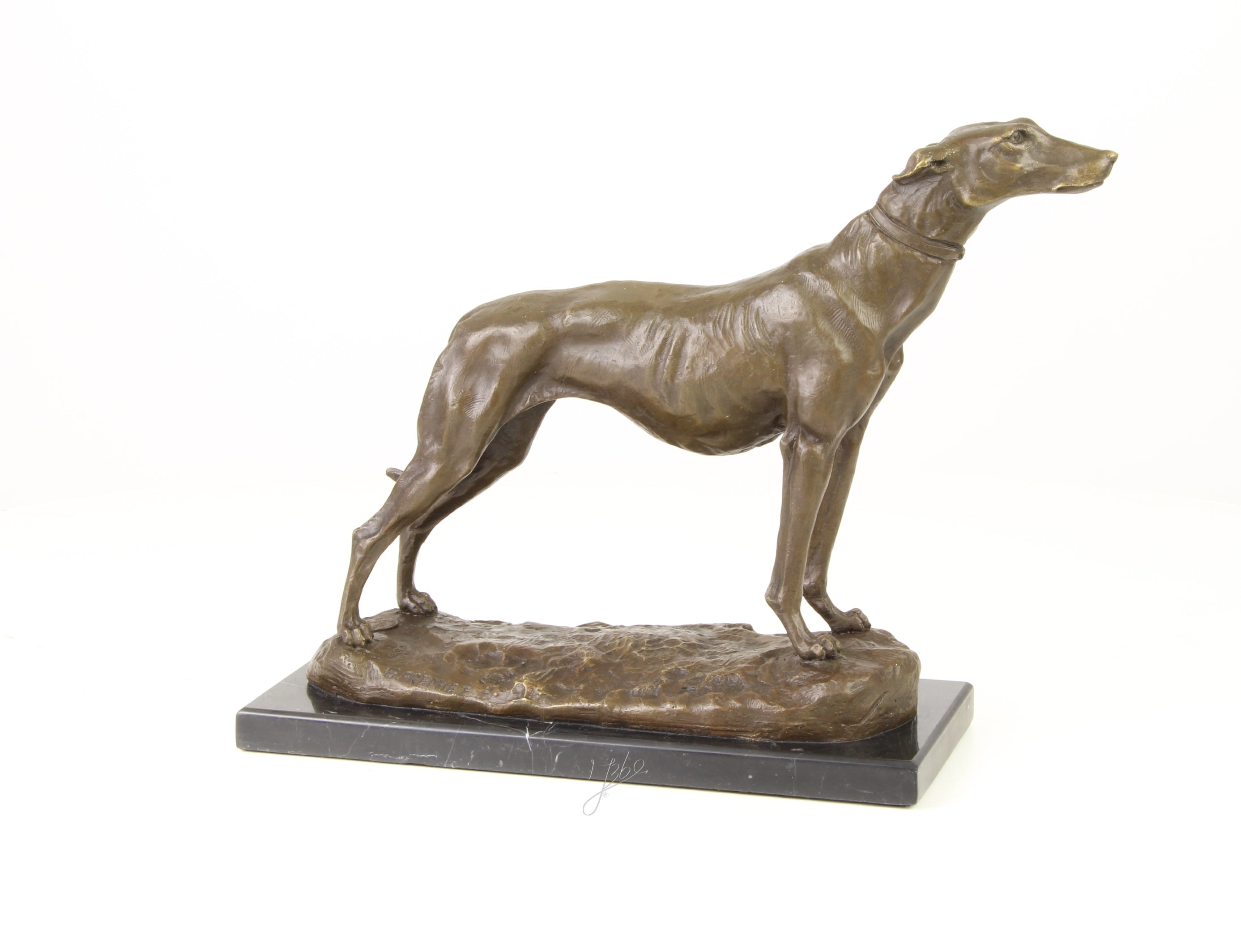 Windhond – Bronzen beeld, marmer – 24,5 cm