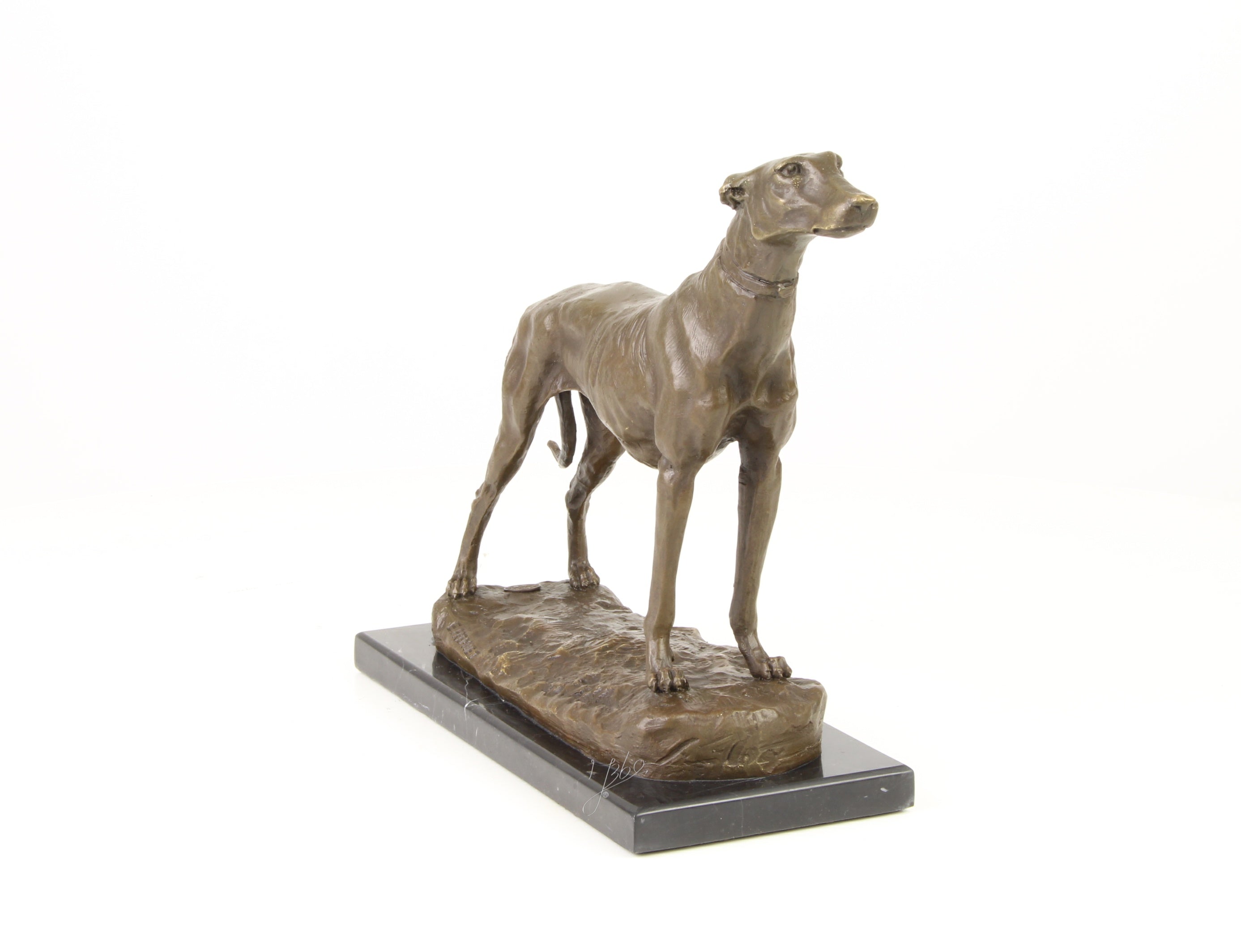 Windhond – Bronzen beeld, marmer – 24,5 cm