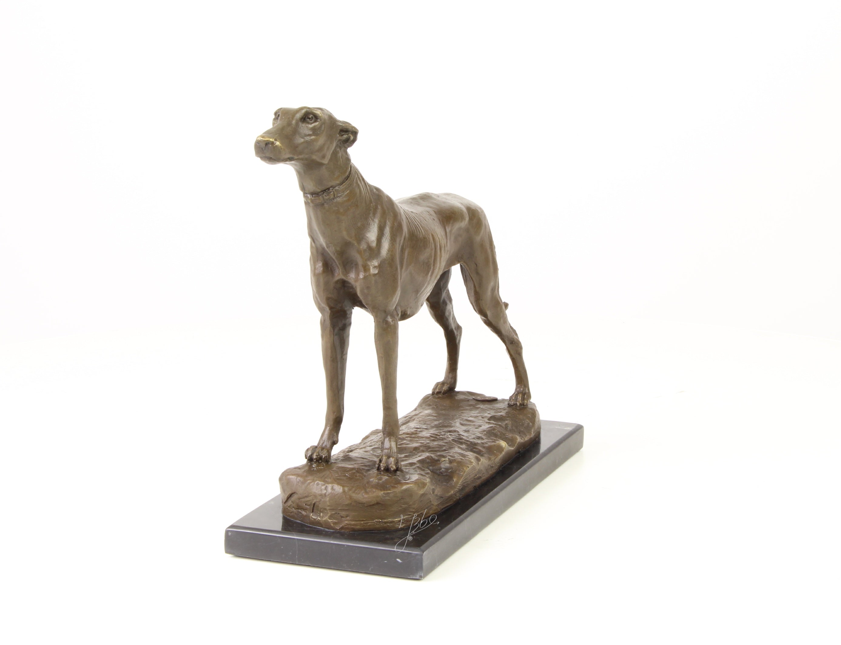 Windhond – Bronzen beeld, marmer – 24,5 cm