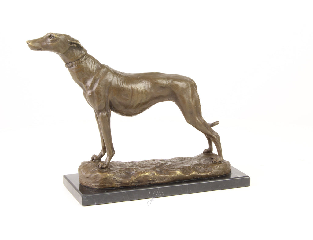 Windhond – Bronzen beeld, marmer – 24,5 cm