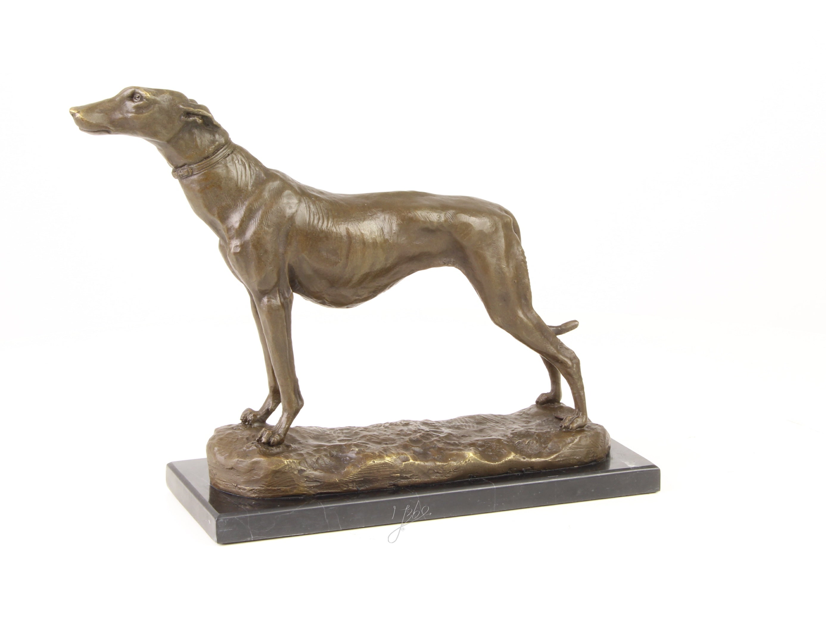 Windhond – Bronzen beeld, marmer – 24,5 cm