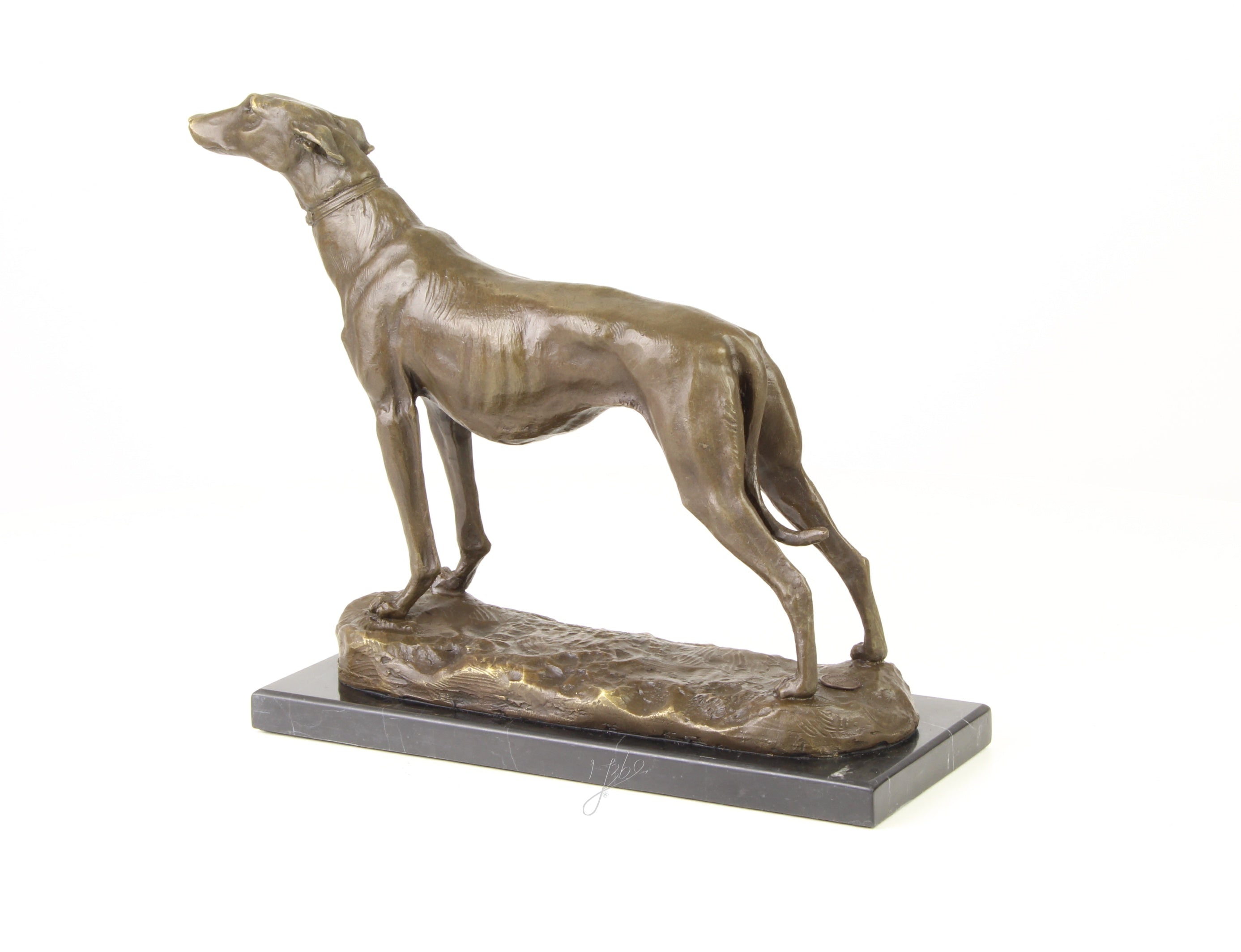 Windhond – Bronzen beeld, marmer – 24,5 cm