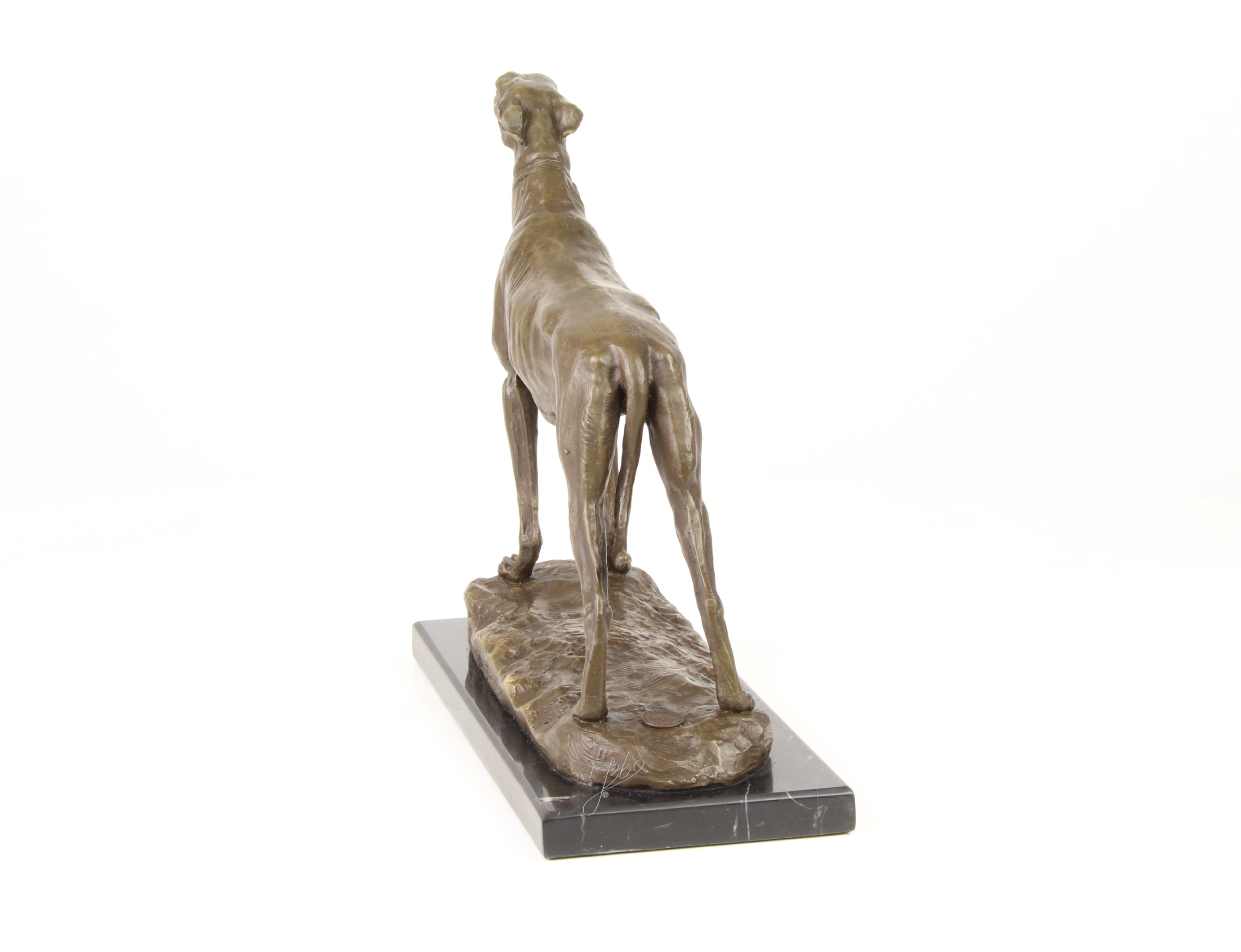 Windhond – Bronzen beeld, marmer – 24,5 cm
