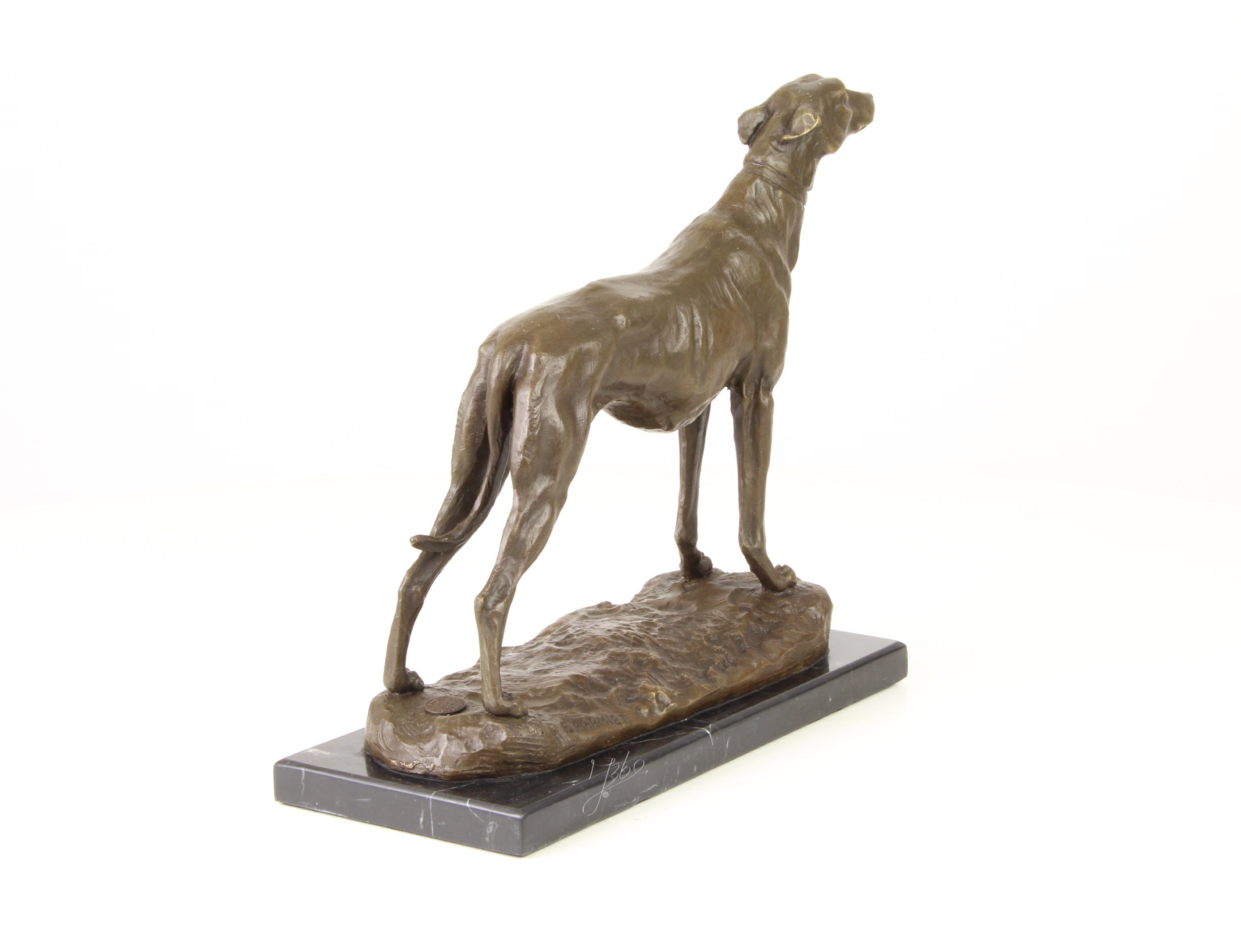Windhond – Bronzen beeld, marmer – 24,5 cm