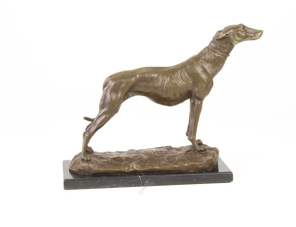 Windhond – Bronzen beeld, marmer – 24,5 cm