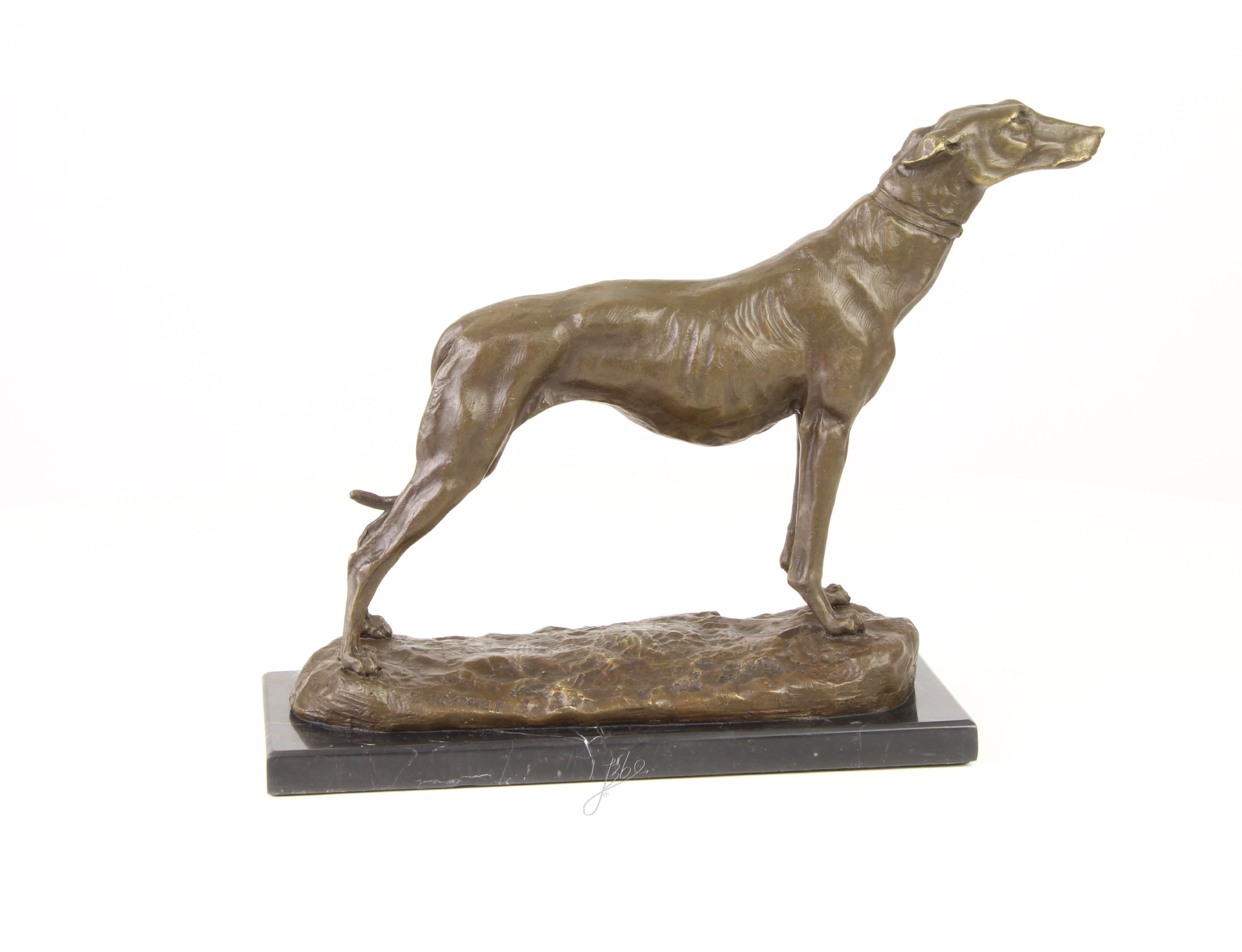 Windhond – Bronzen beeld, marmer – 24,5 cm