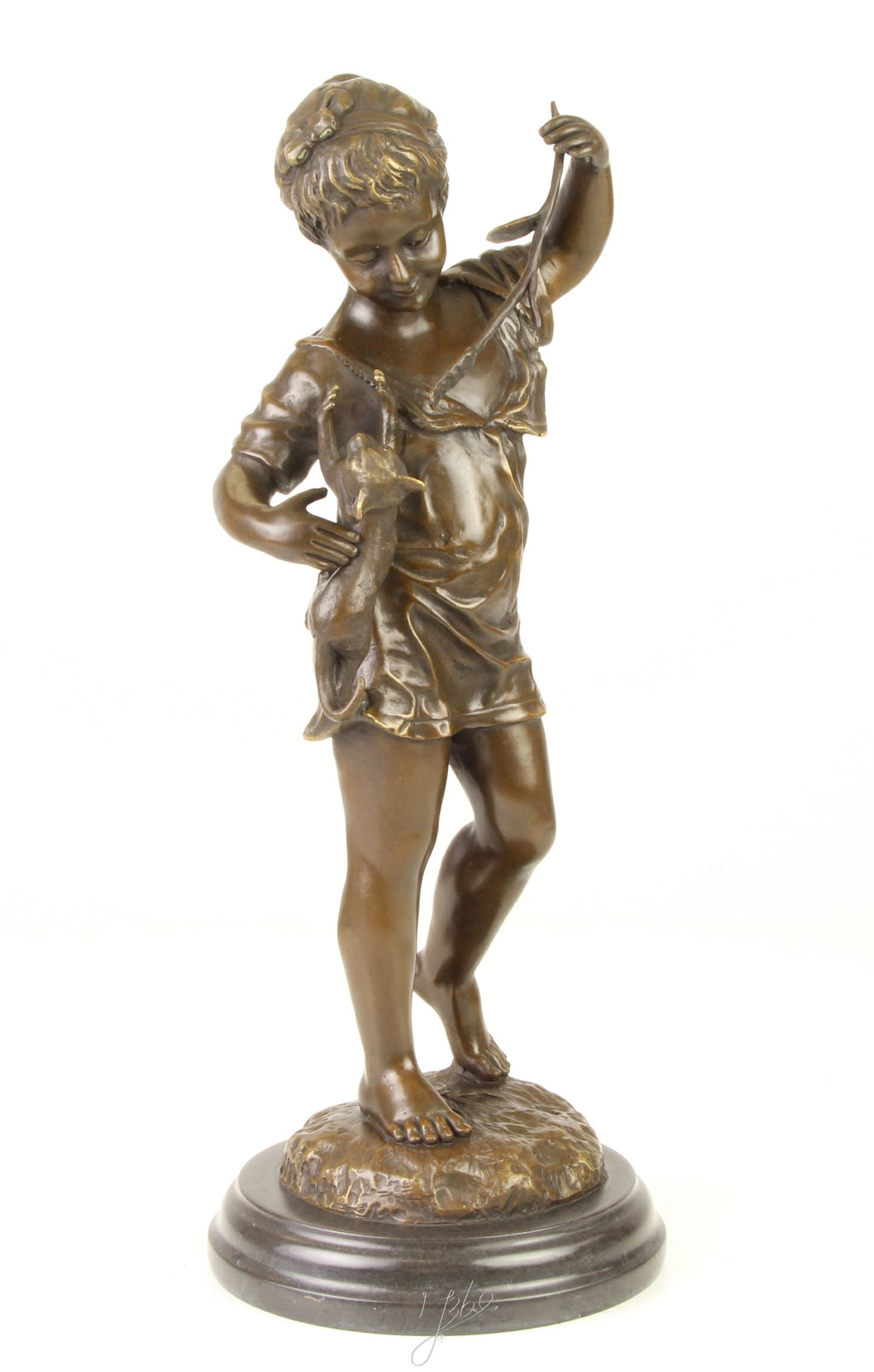 Girl with Cat - Bronze sculpture - 39 cm