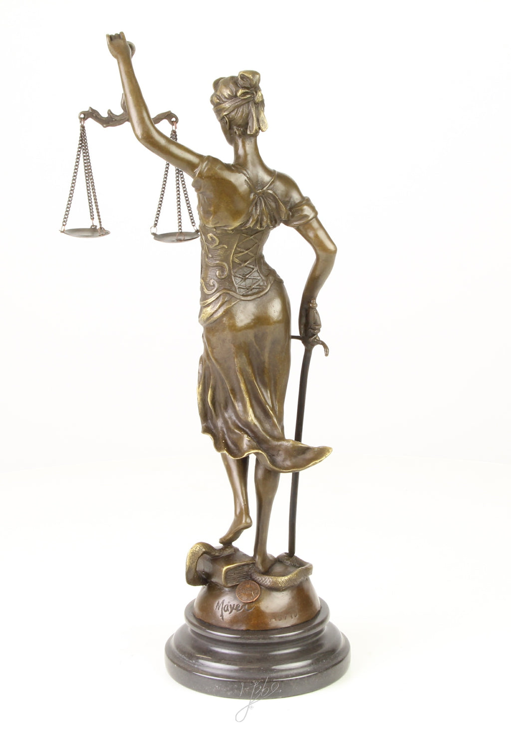 Bronzen Vrouwe Justitia – met zwaard en weegschaal