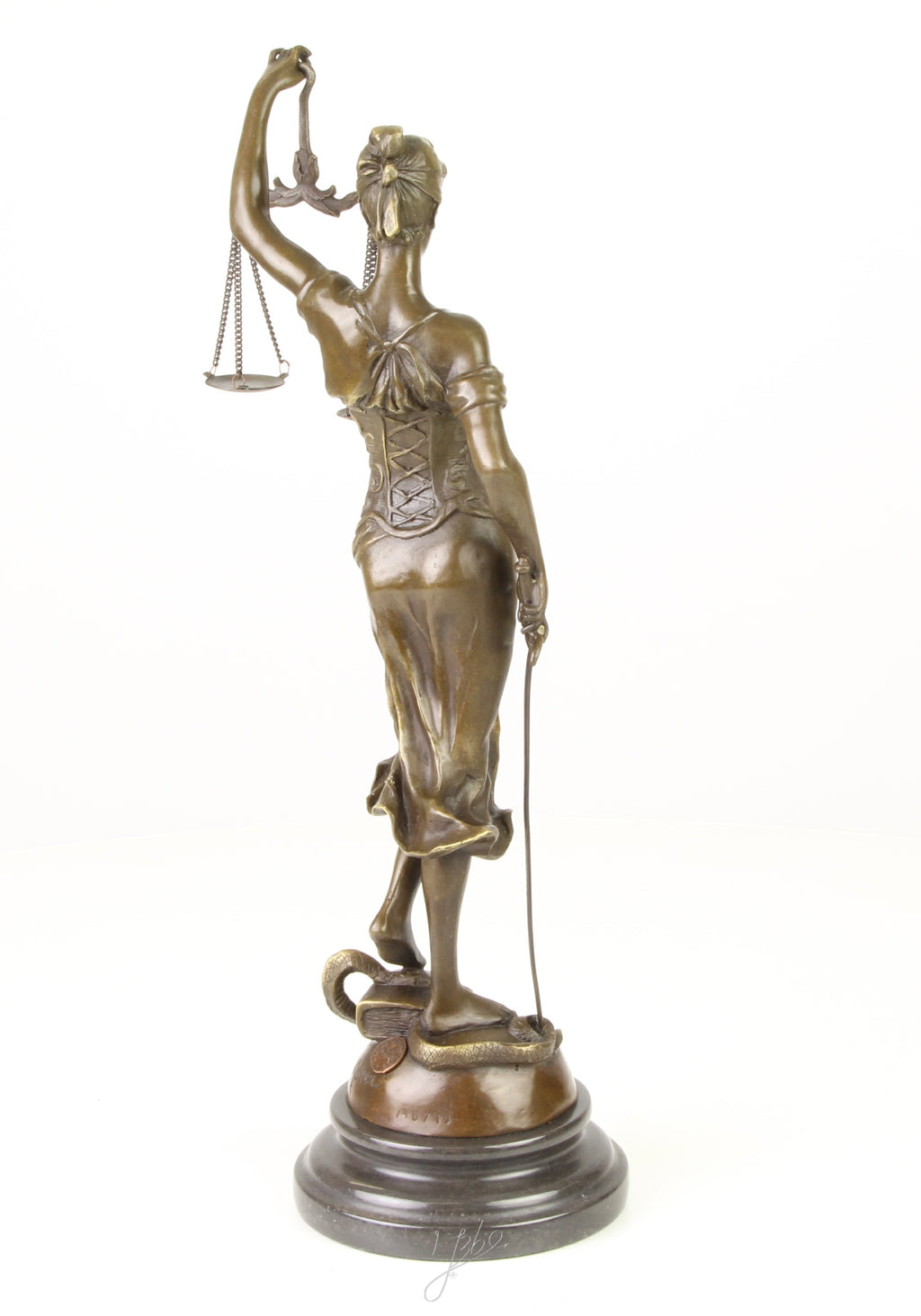Bronzen Vrouwe Justitia – met zwaard en weegschaal