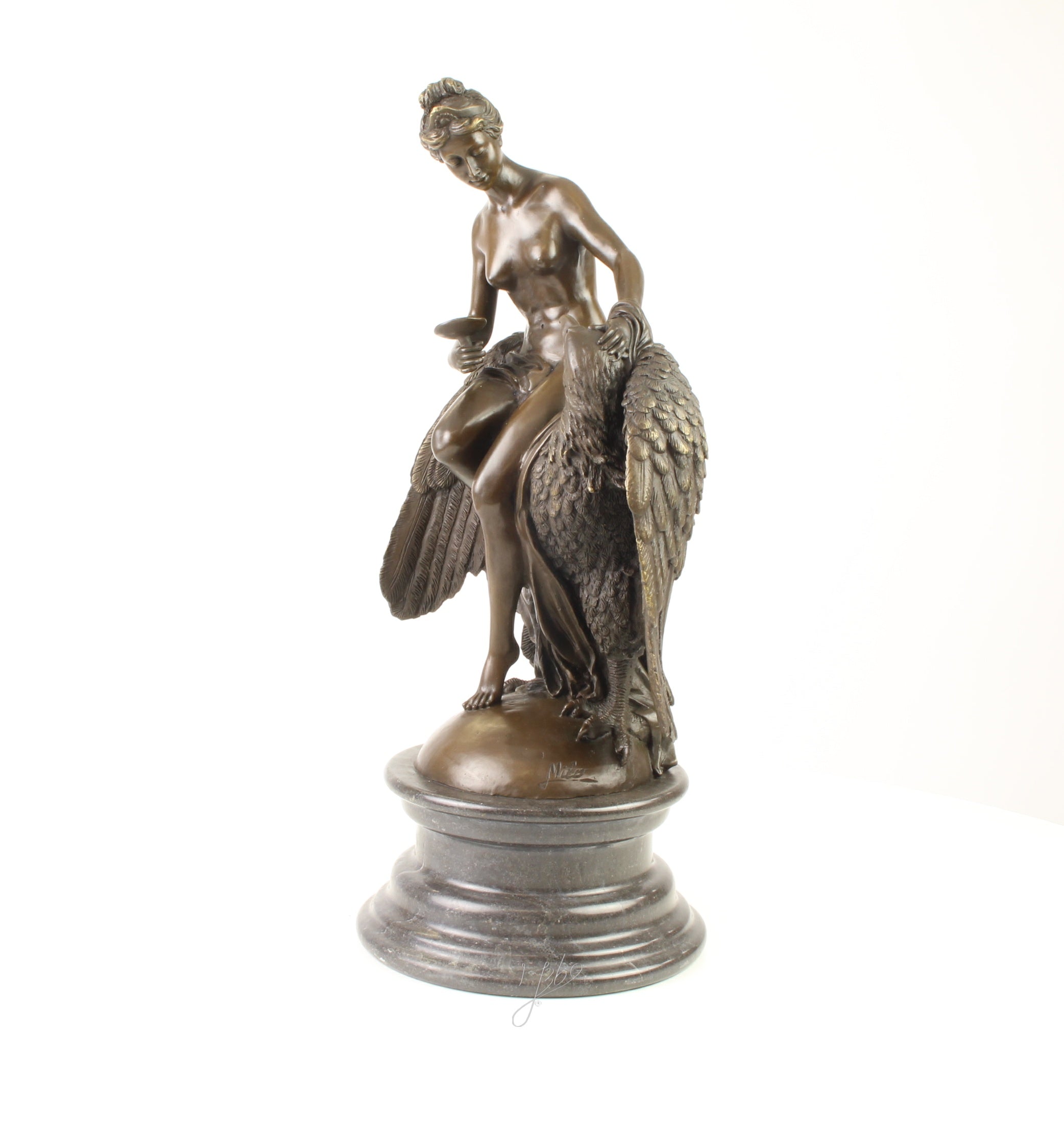 Hebe met adelaar – Bronzen beeld, marmer – 50 cm