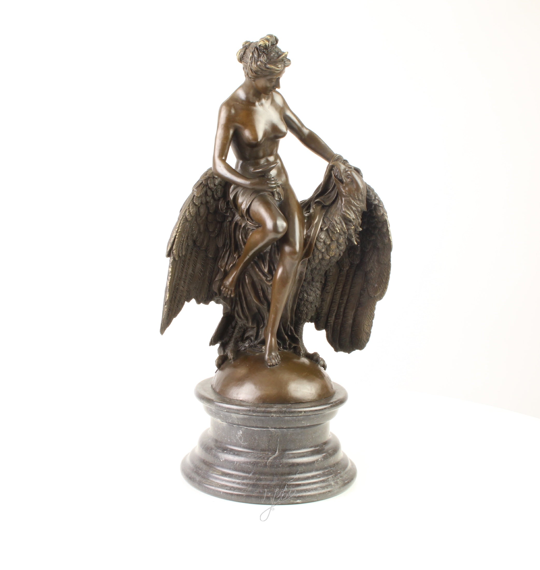 Hebe met adelaar – Bronzen beeld, marmer – 50 cm