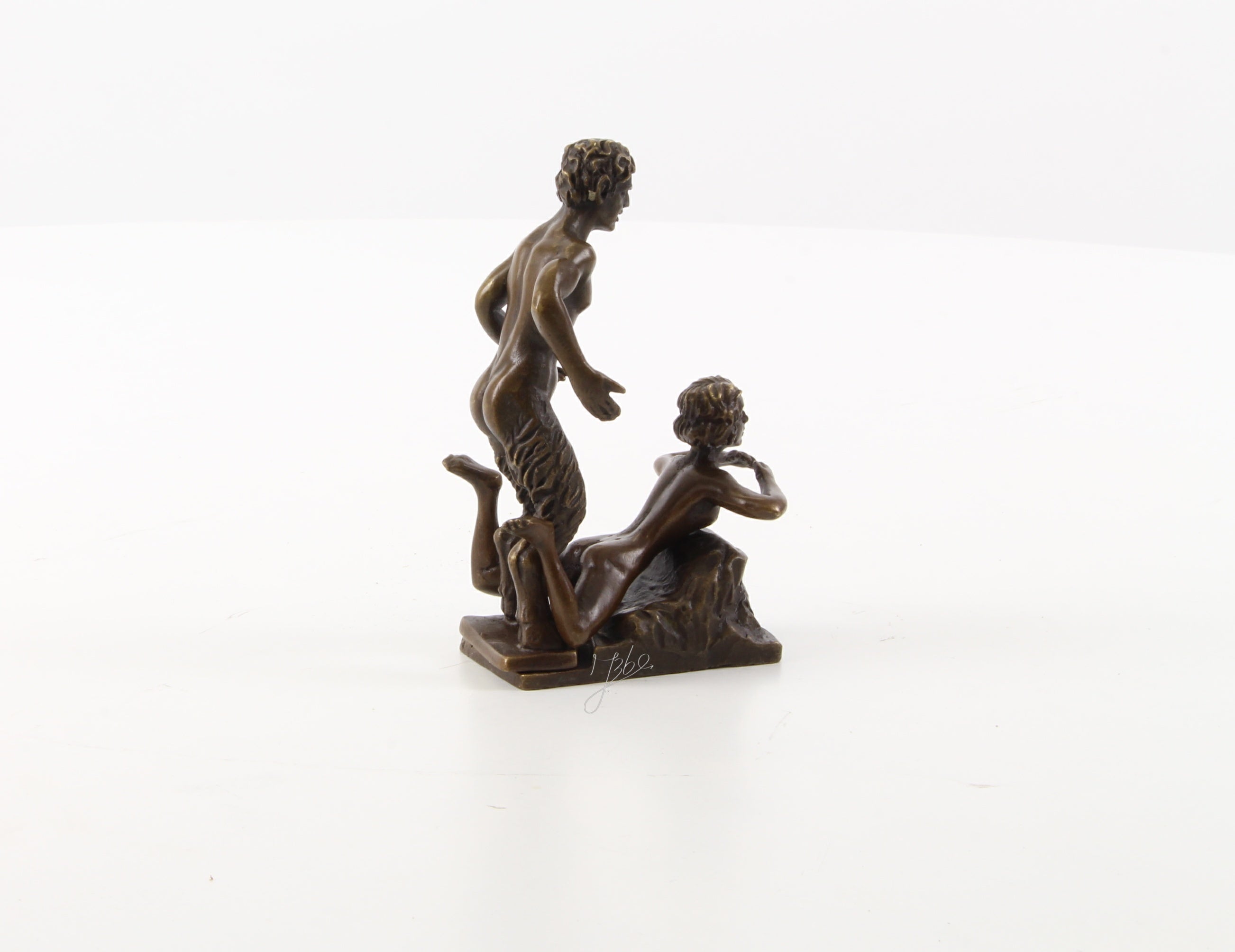 Satyr met vrouw – Bronzen erotisch beeld – 10 cm