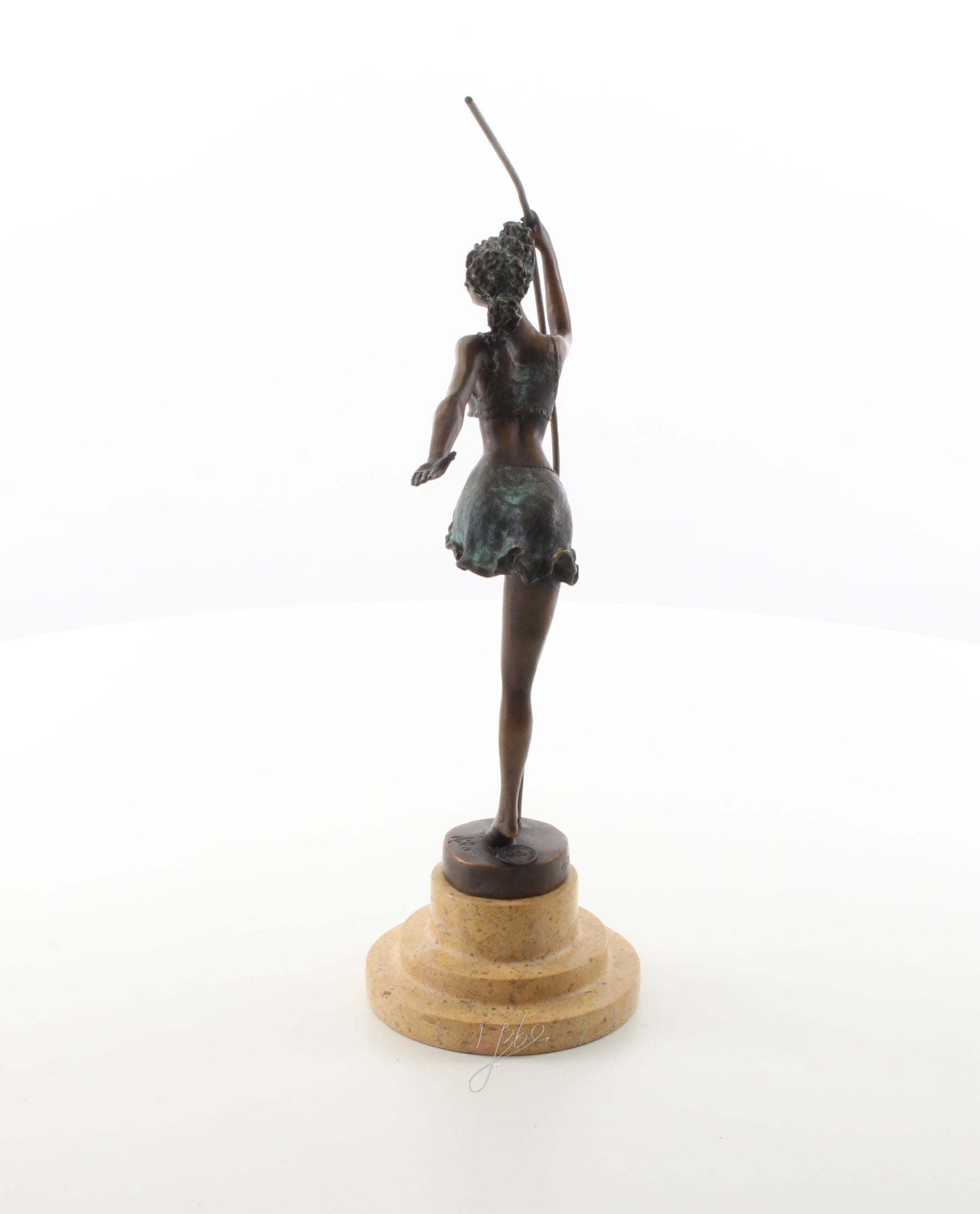 Bronzen ballerina met stok - marmer sokkel