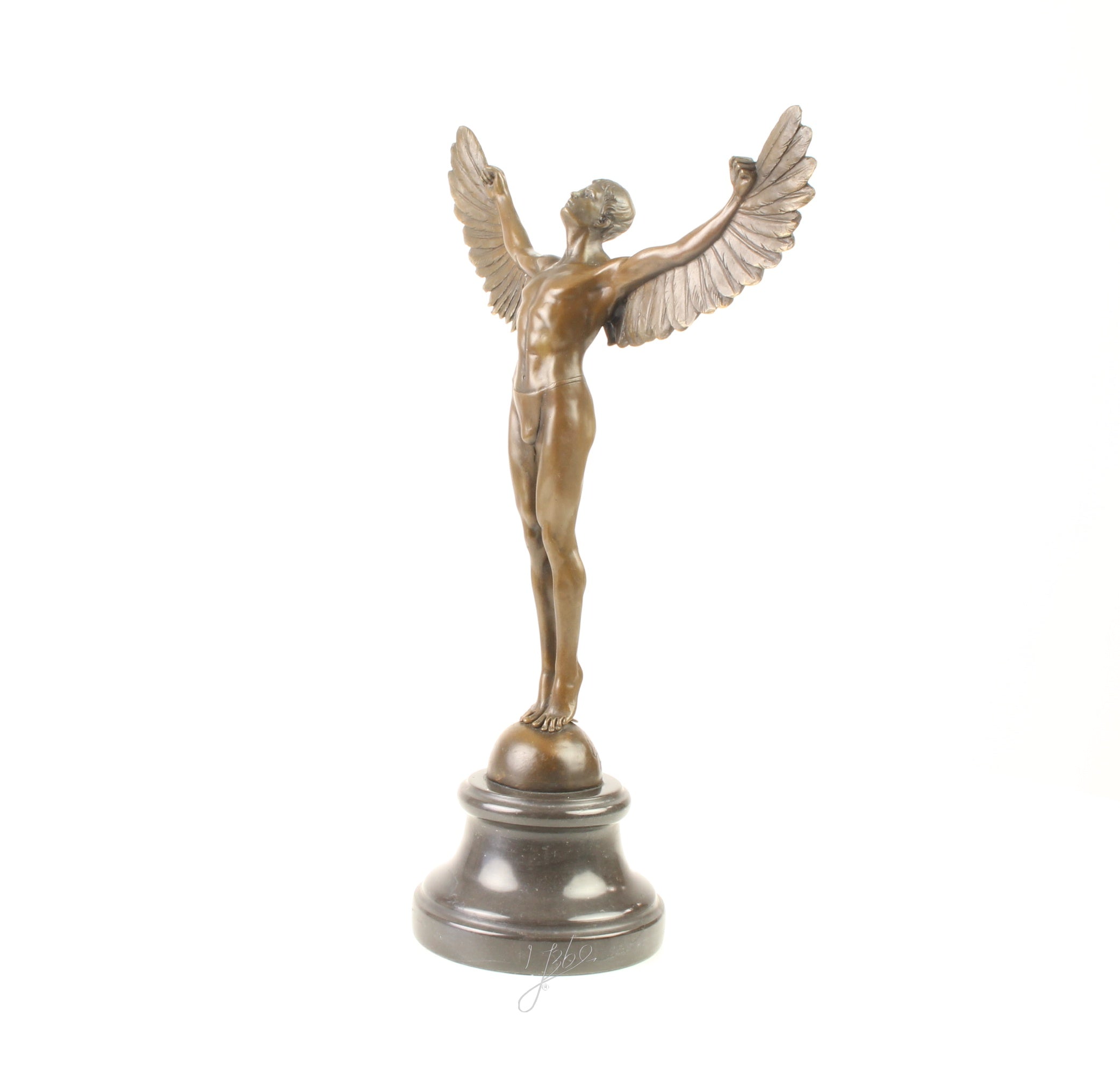 Bronzen Icarus op marmeren sokkel