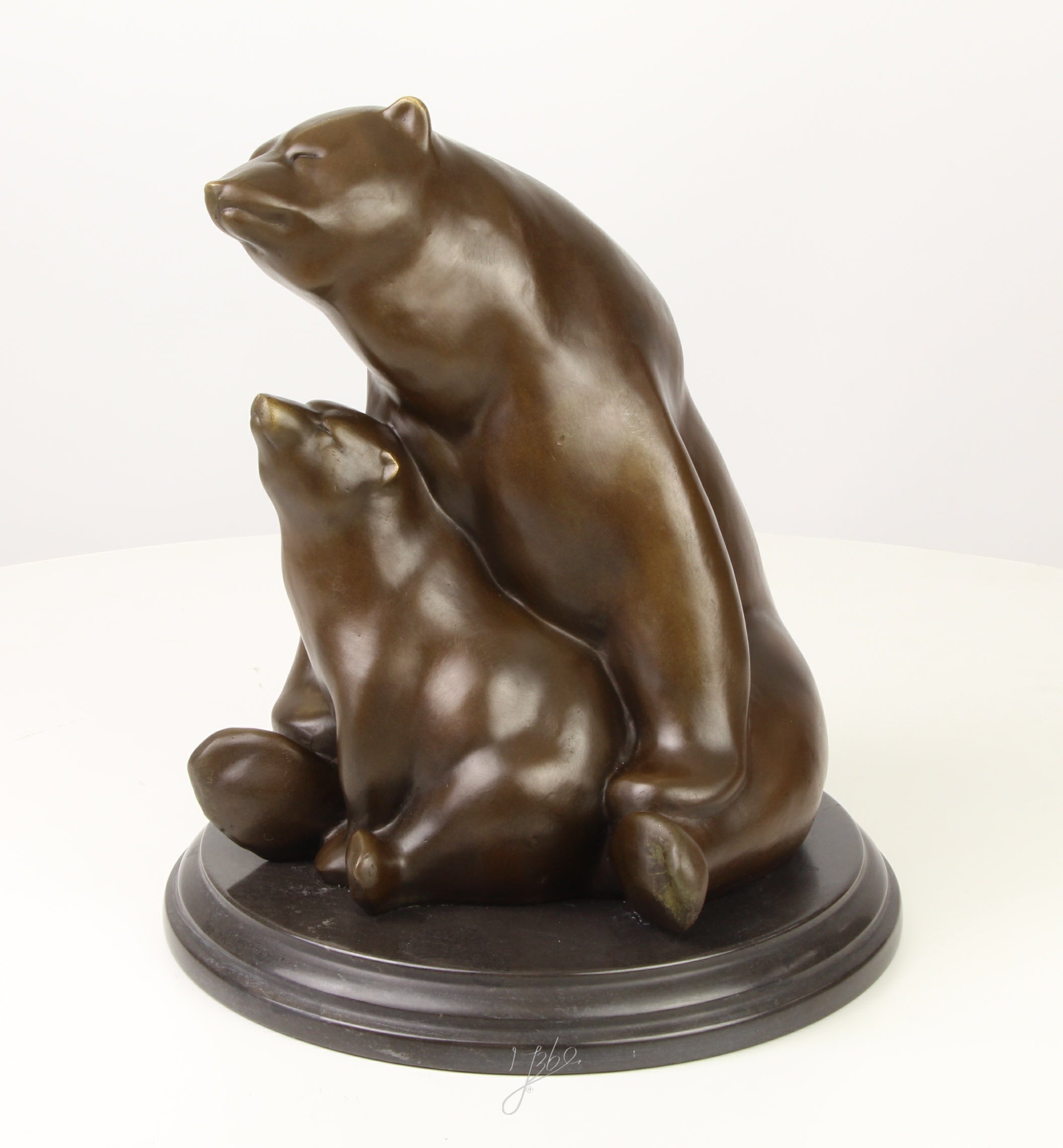 Bronzen beren (moeder met jong) - marmer sokkel