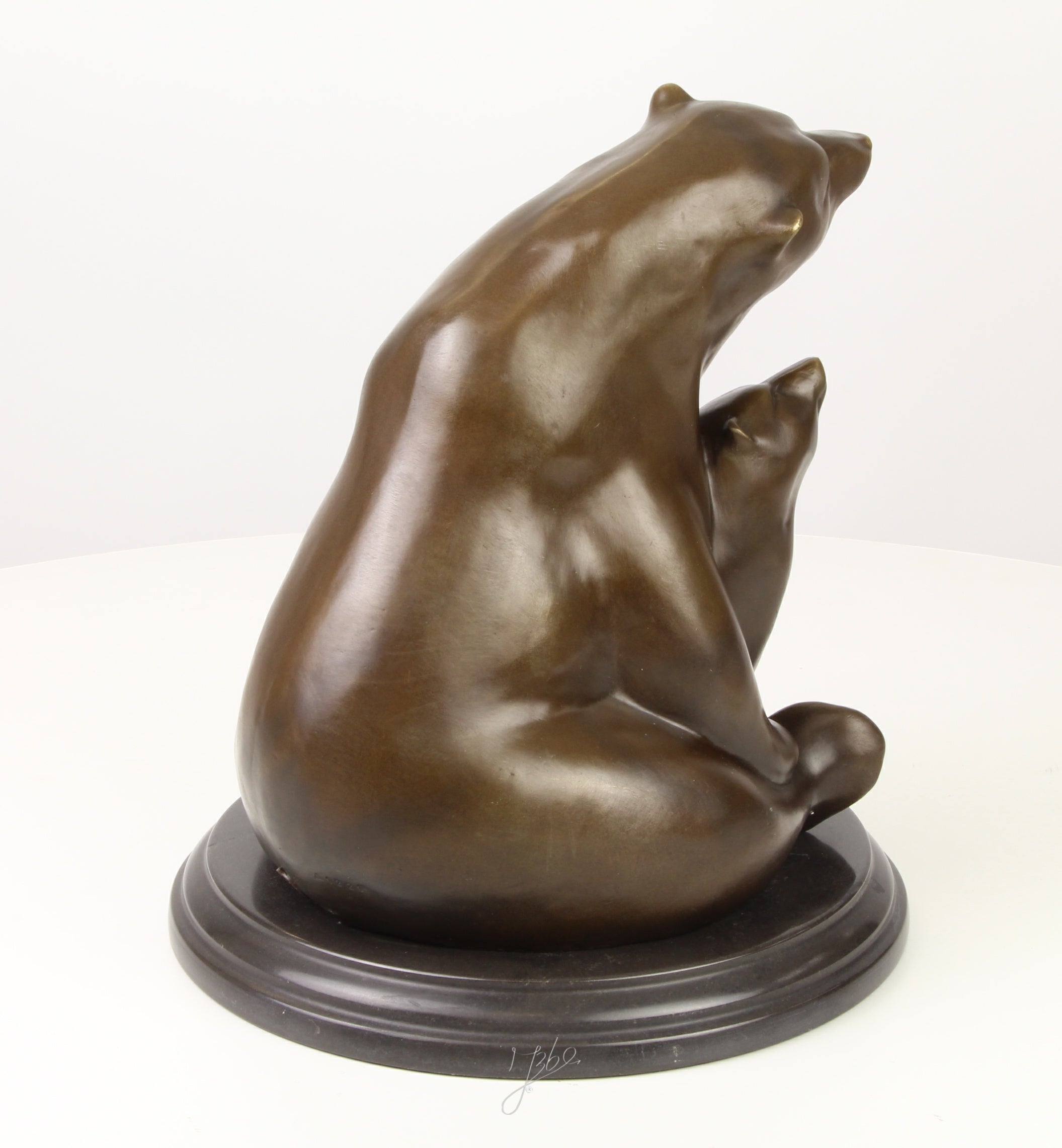Bronzen beren (moeder met jong) - marmer sokkel