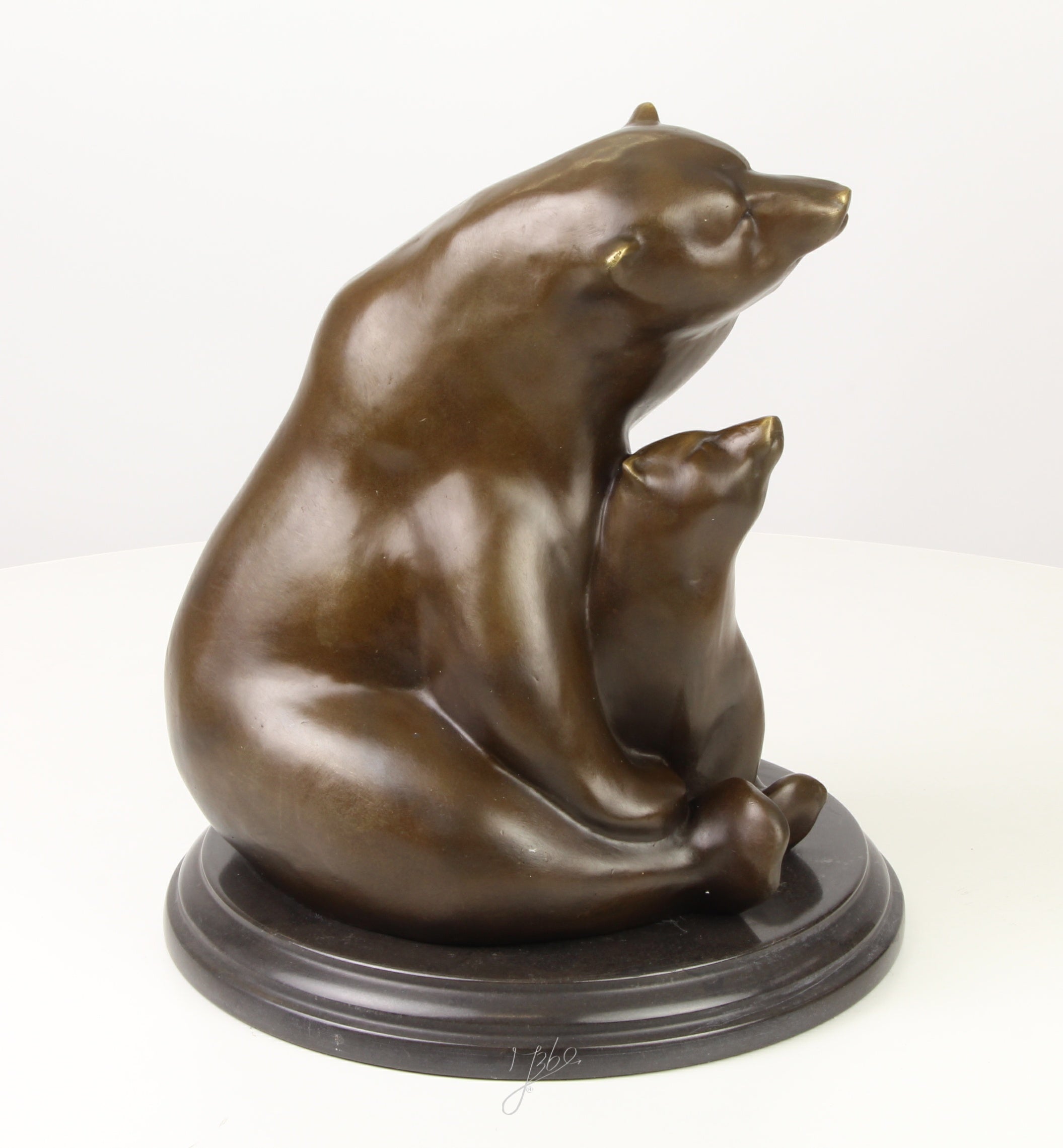 Bronzen beren (moeder met jong) - marmer sokkel