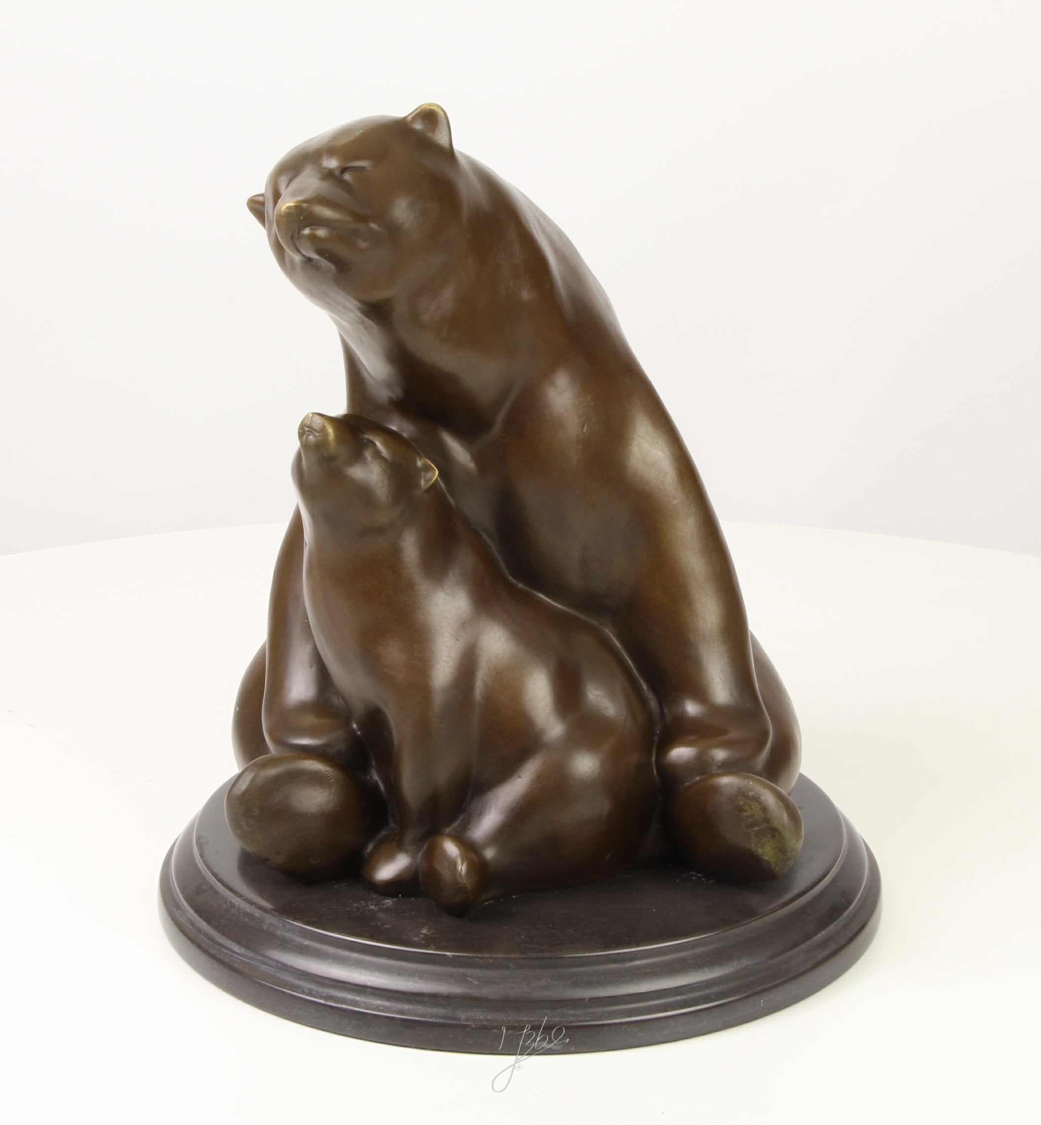 Bronzen beren (moeder met jong) - marmer sokkel