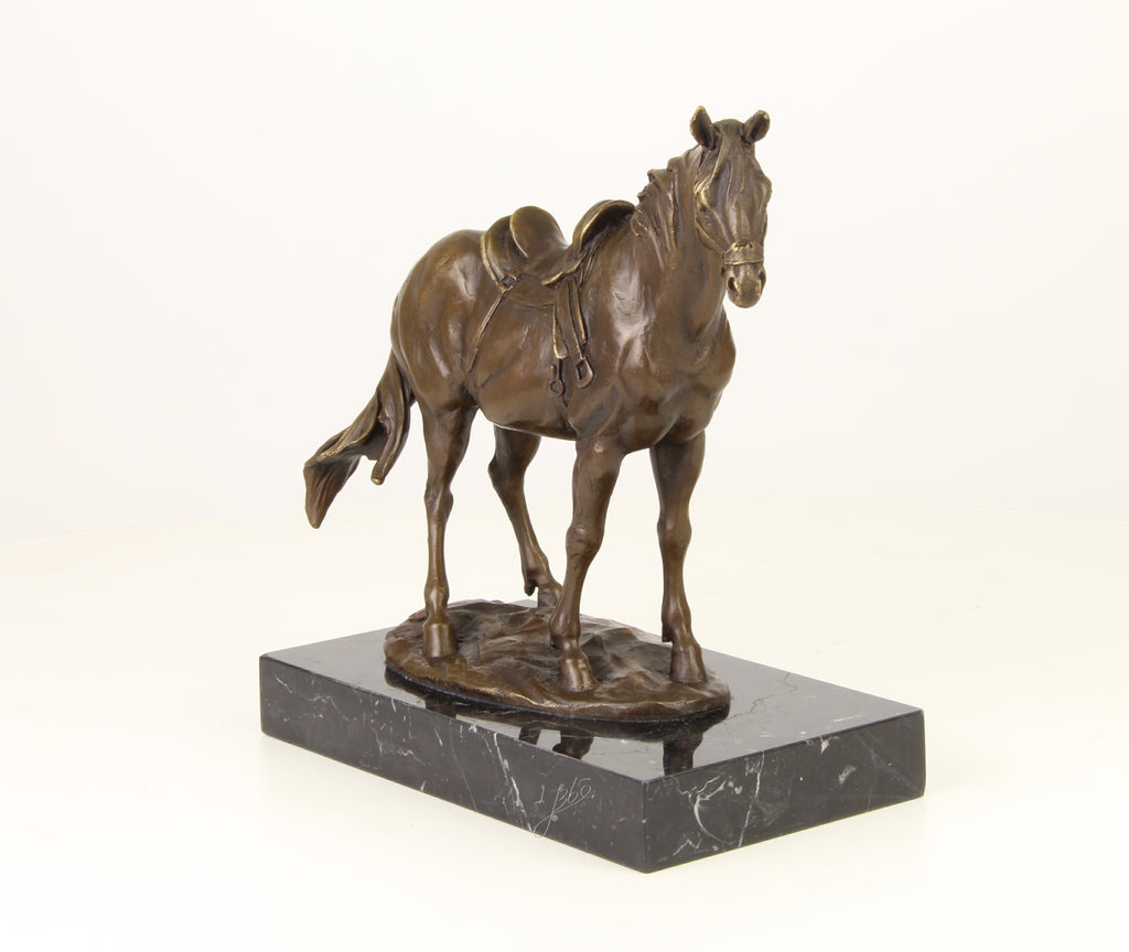 Horse with saddle – Bronze statue – 24.5 cm