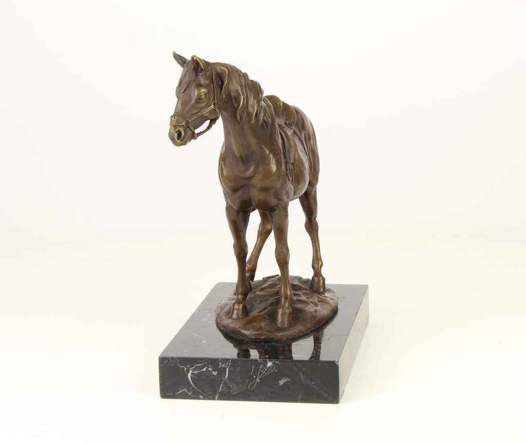Horse with saddle – Bronze statue – 24.5 cm