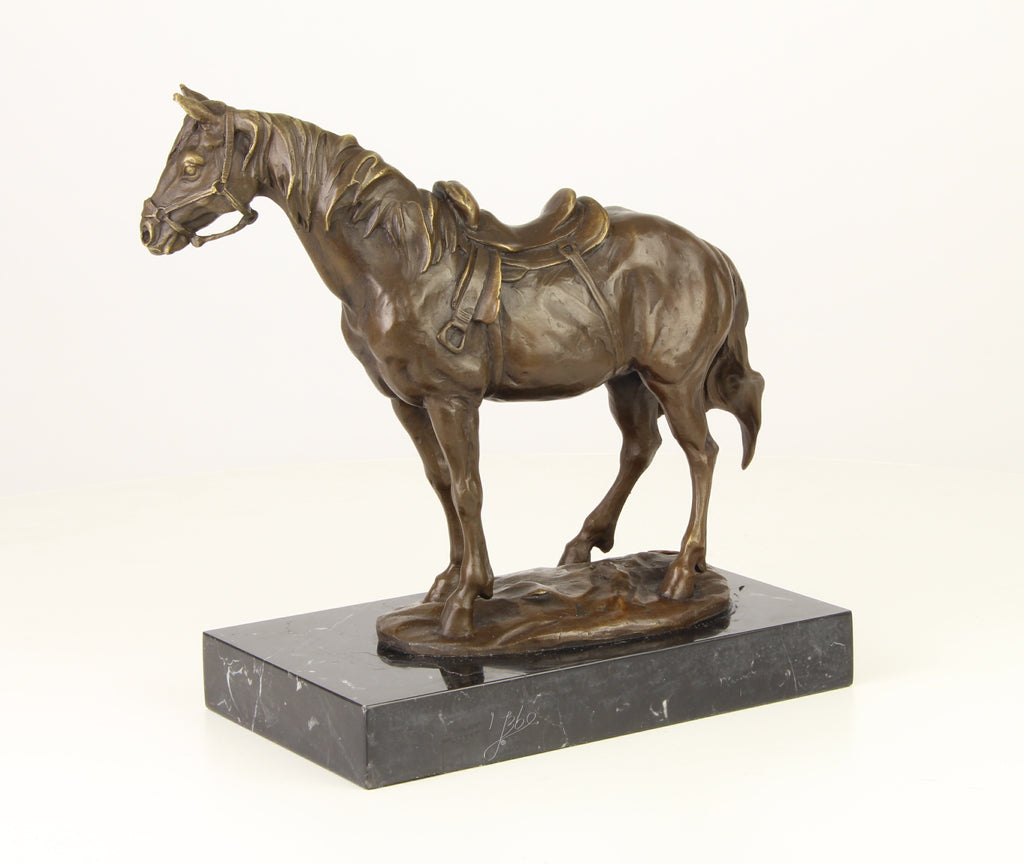 Horse with saddle – Bronze statue – 24.5 cm