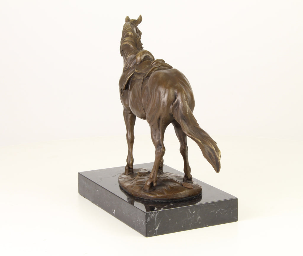 Horse with saddle – Bronze statue – 24.5 cm
