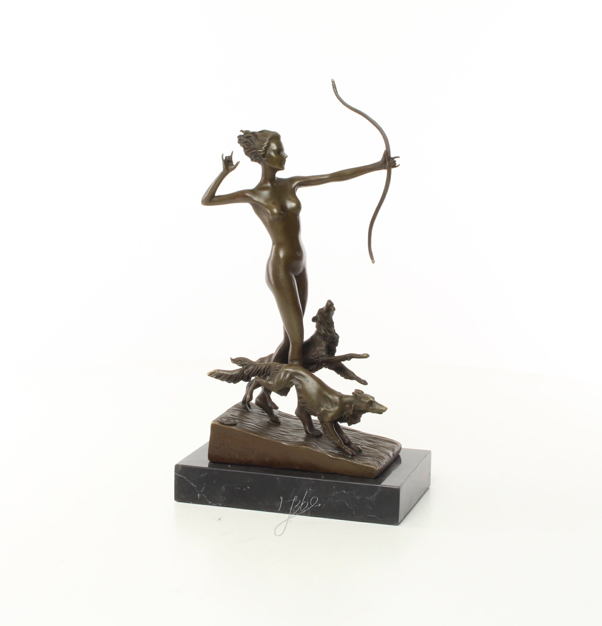 Bronzen boogschutter met jachthonden