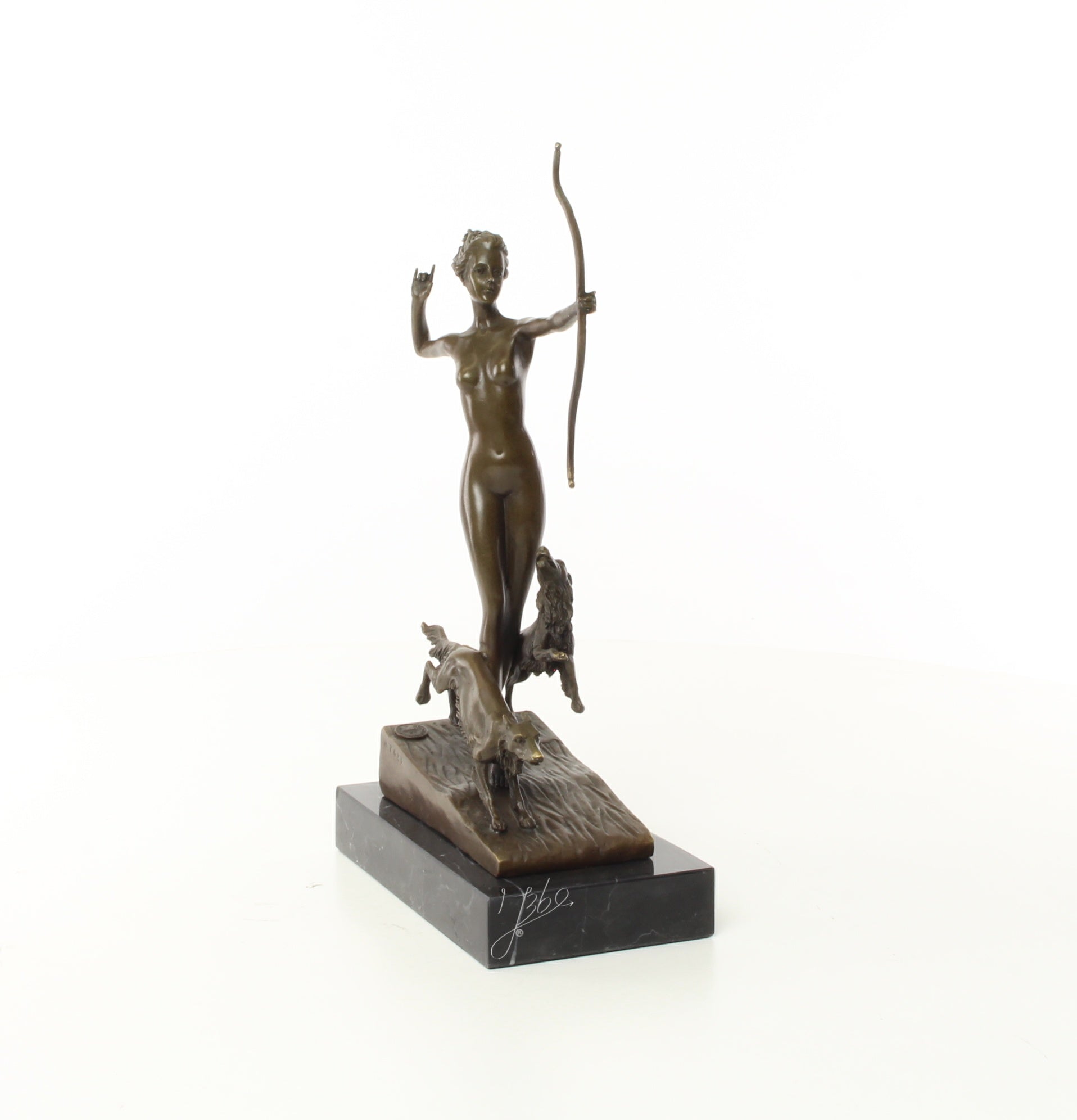 Bronzen boogschutter met jachthonden
