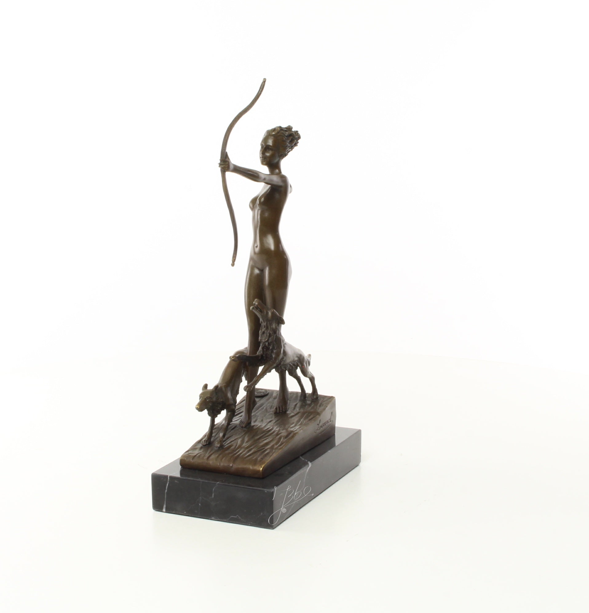 Bronzen boogschutter met jachthonden