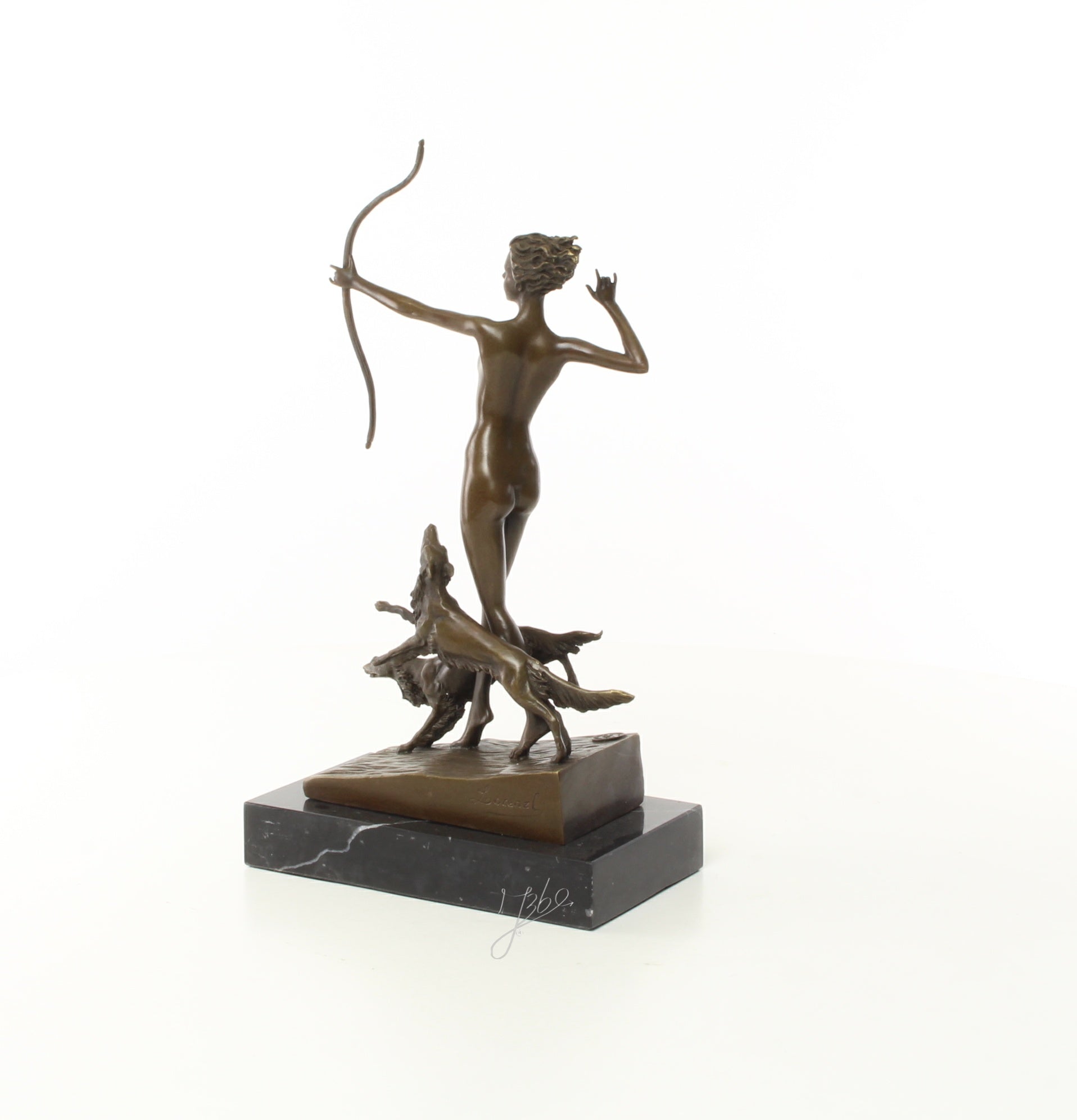Bronzen boogschutter met jachthonden