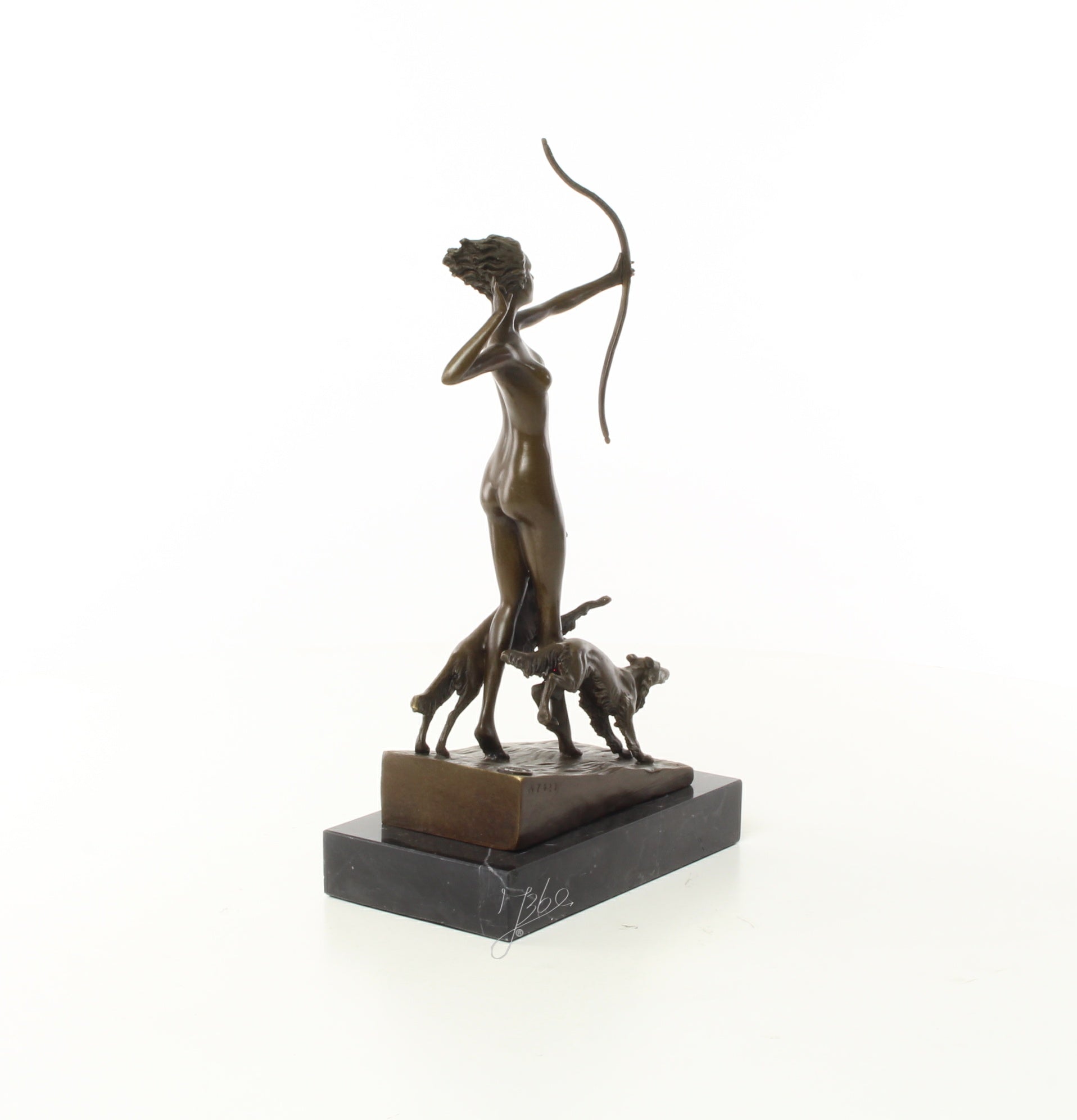 Bronzen boogschutter met jachthonden