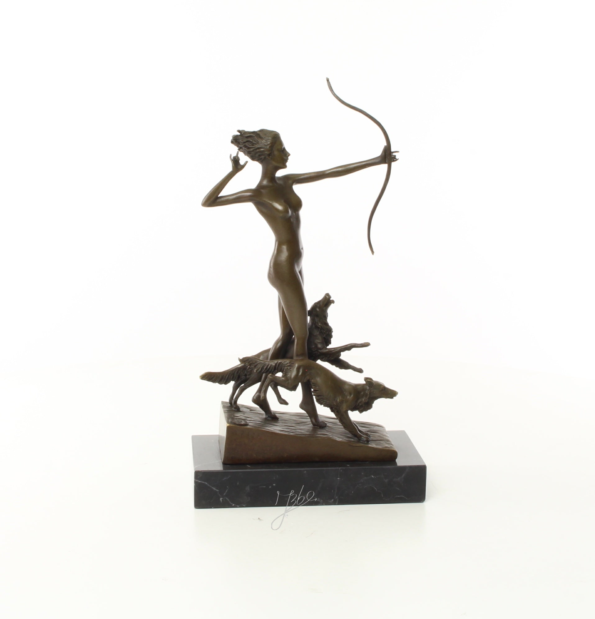Bronzen boogschutter met jachthonden