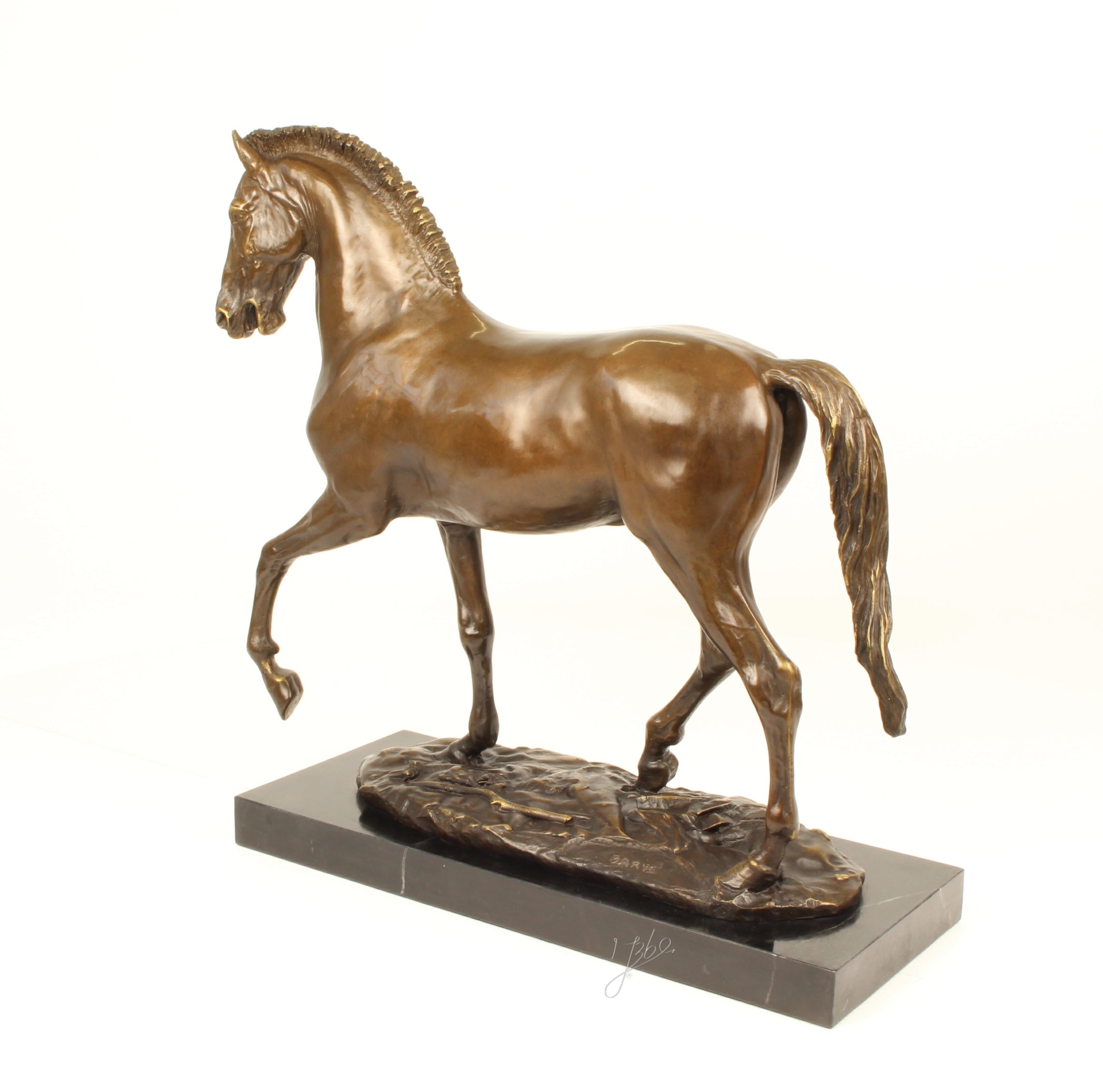 Trotting Horse – Bronze statue, marble – 55 cm