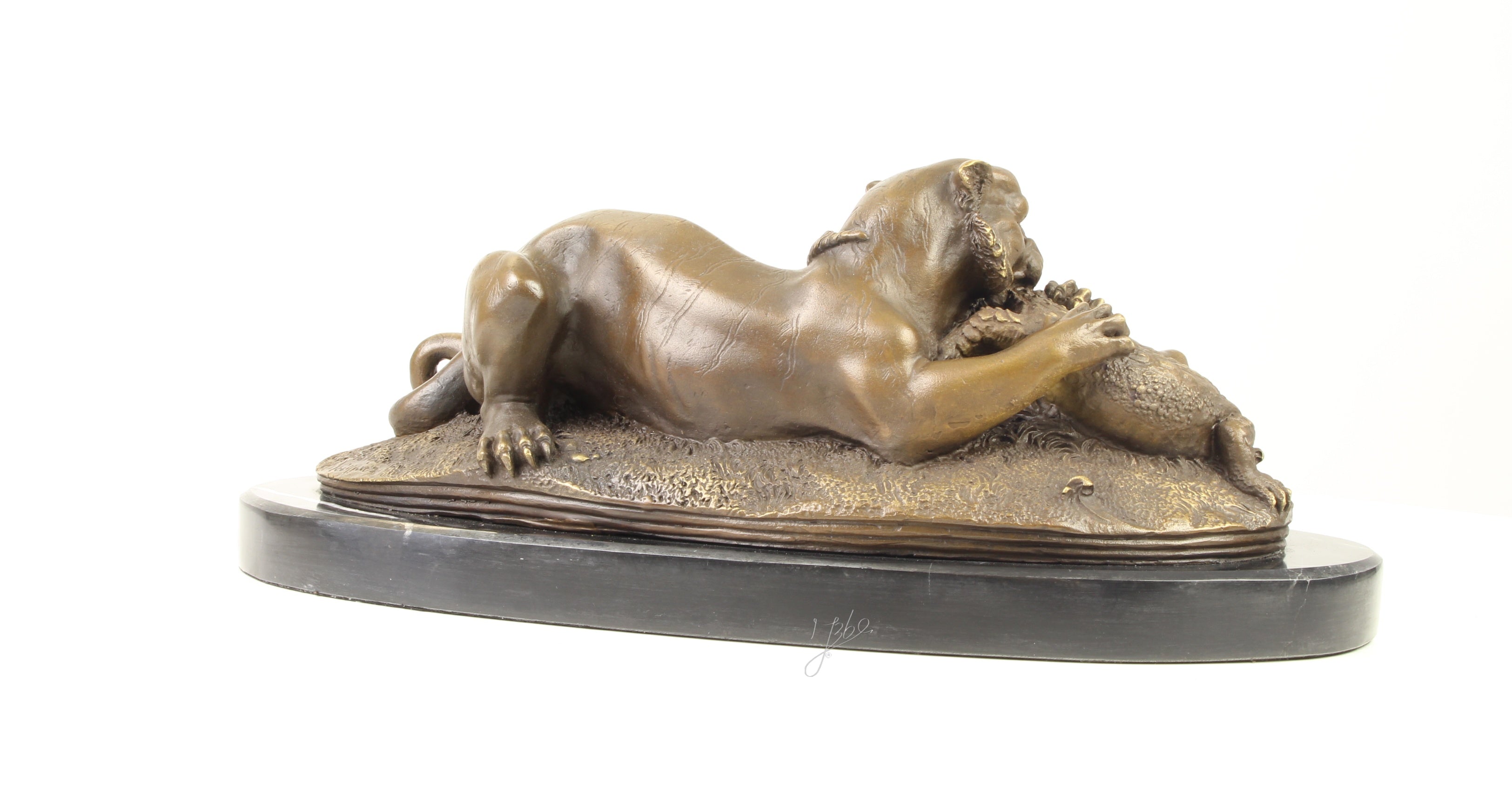 Tijger met gaviaal – Bronzen sculptuur