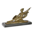 Bronzen beeld amazone krijger met speer op marmeren sokkel 30,5 cm – VntiQue