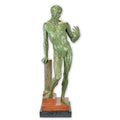 Bronzen anatomische écorché man met groen patina op gelaagde marmeren sokkel – 67,4 cm – VntiQue